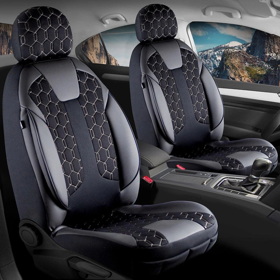 
Opel Astra G Sedan Uyumlu Deri Detaylı Oto Koltuk Kılıfı Ön Arka Set Cyrus Model Siyah Beyaz FS