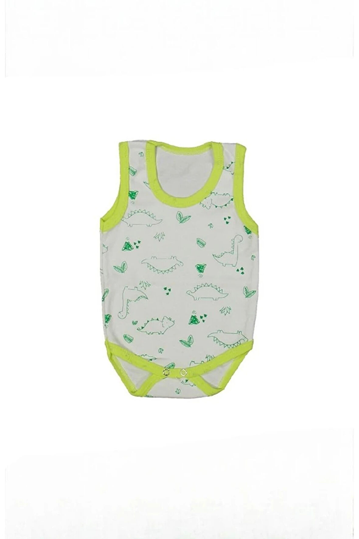 %100 Pamuk Geniş Askılı Dinazorlu Çıtçıtlı Bebe Zıbın 0-36 Ay Yeşil 118755-Y