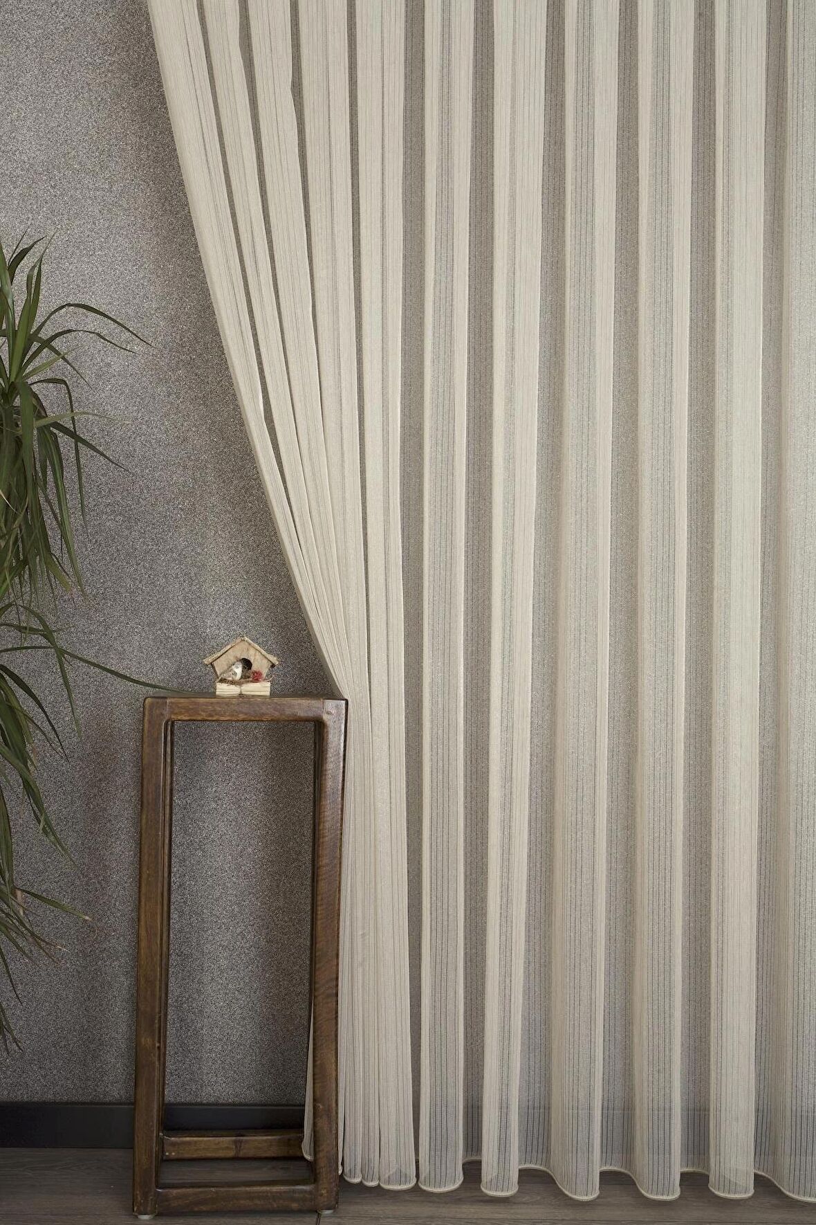 Massarelli Çizgili Tül Bej 1-3 Sık Pile