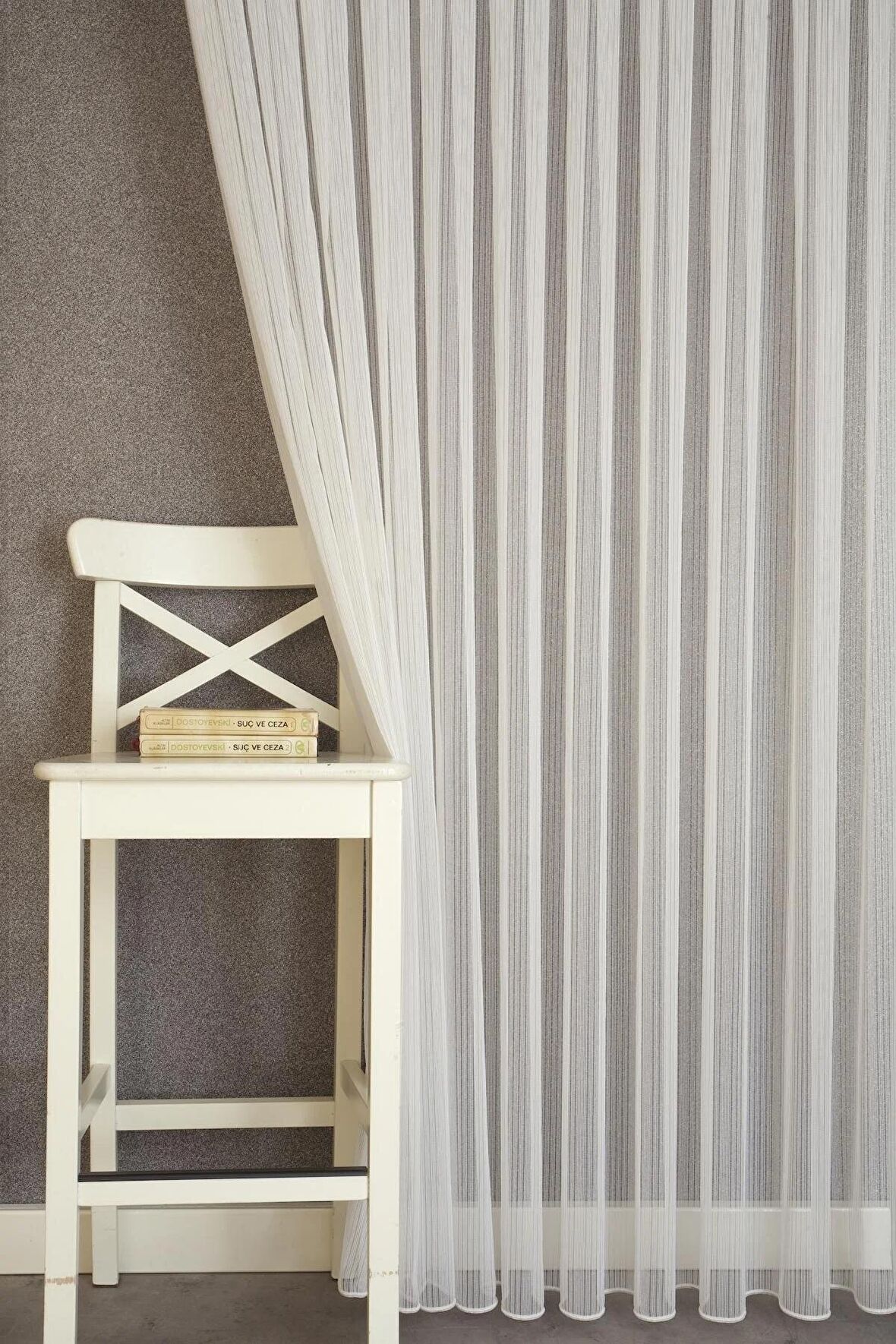 Massarelli Çizgili Tül Ekru 1-2,5 Orta Sık Pile