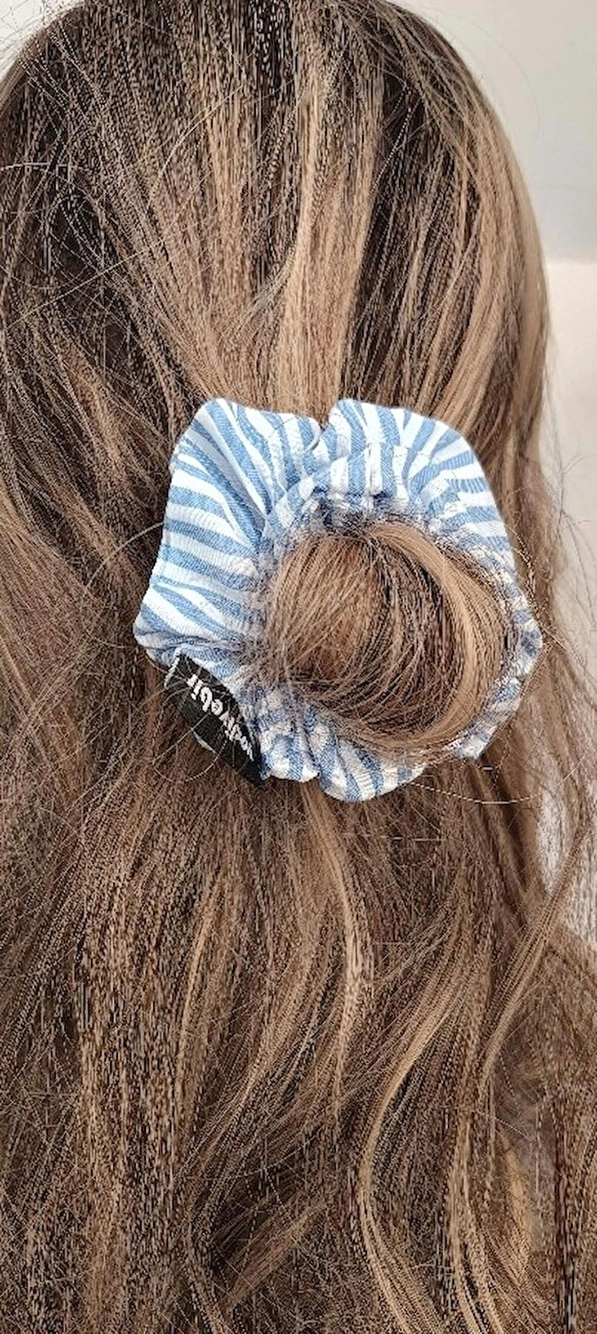 Mavi Beyaz Çizgili Fermuarlı Lastikli Kumaş Toka 