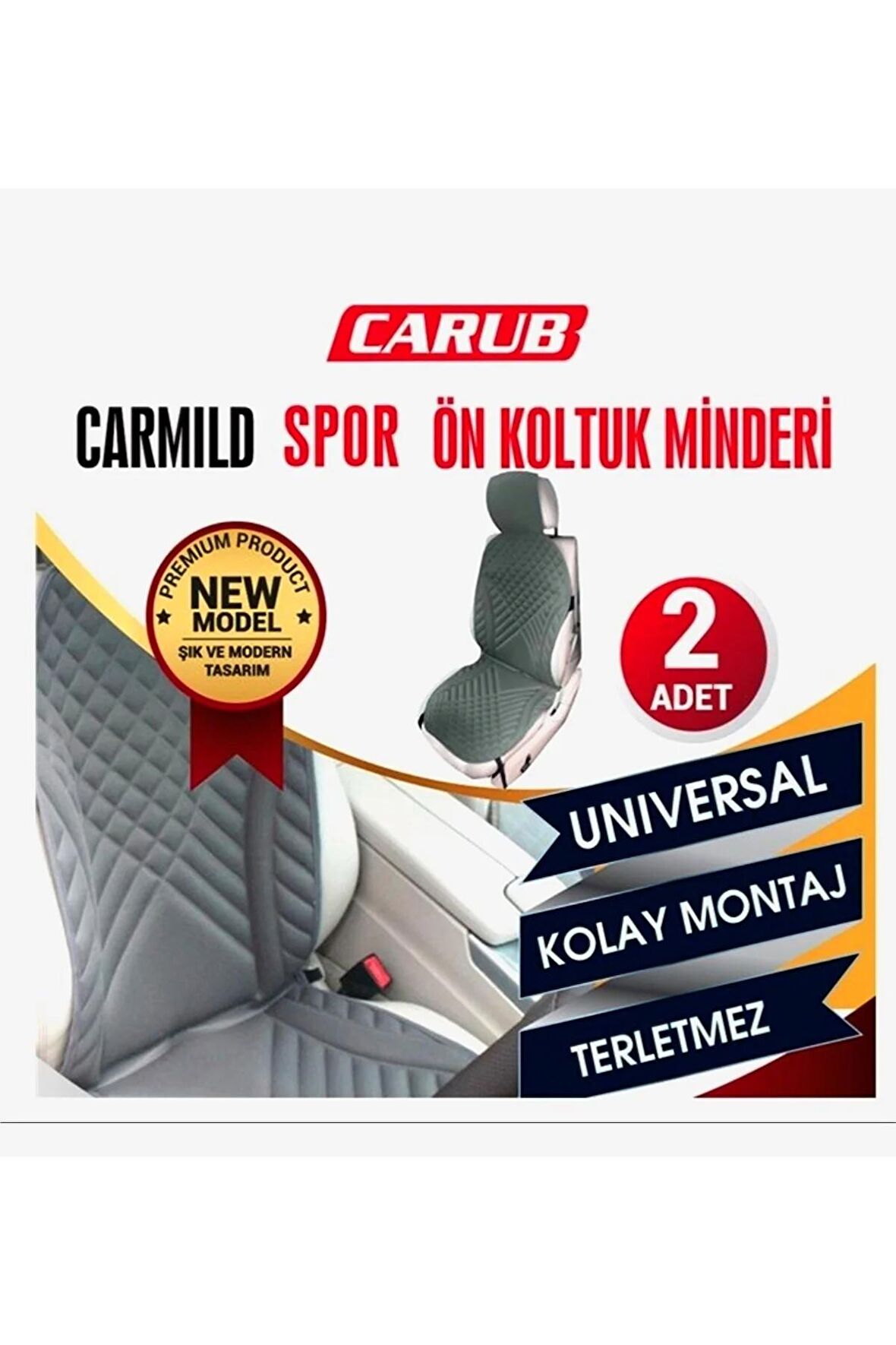 Carmild Oto Koltuk Kılıfı Spor Ön Koltuk Minderi 2li Set Gri Renk