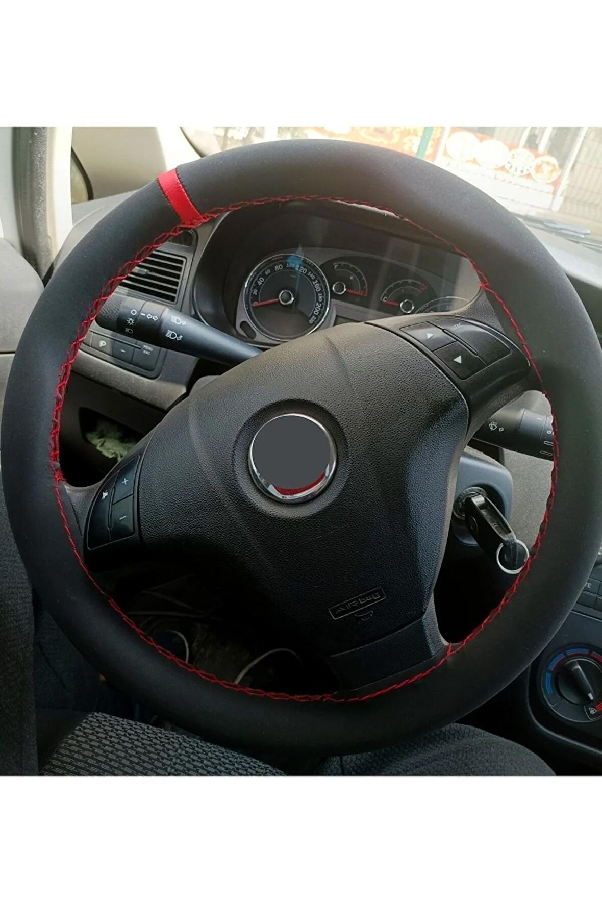 Volkswogen Caddy Uyumlu Dikmeli Direksiyon Kılıfı Kırmızı Yüzüklü Alkantara (NUBUK)
