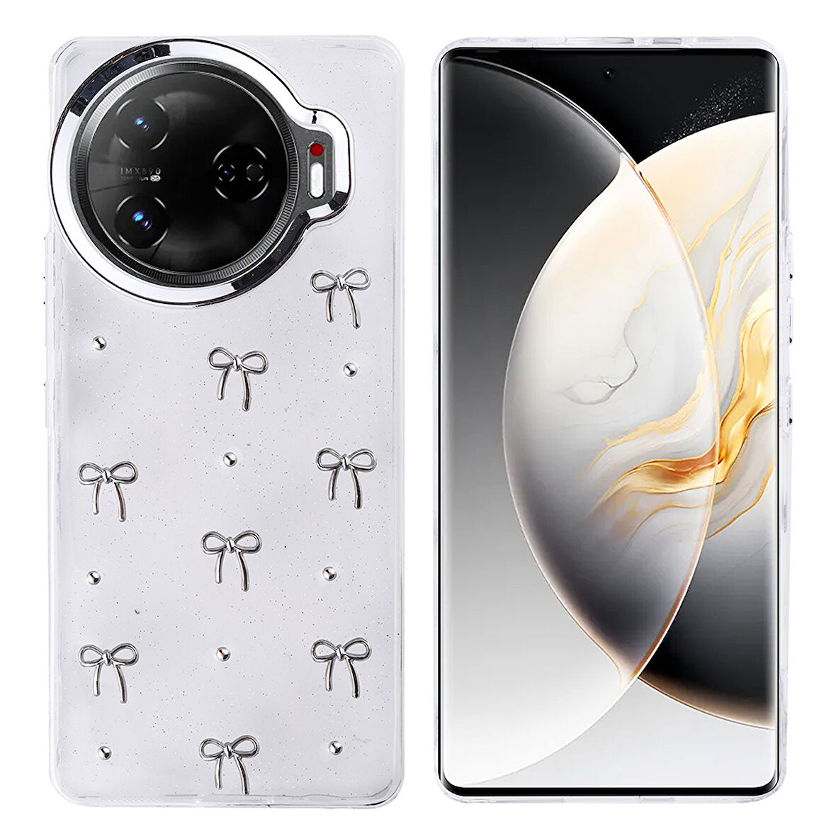 Tecno Camon 30 Pro 5G Kılıf Airbag Tasarımlı Simli Şeffaf Zr-Kutup