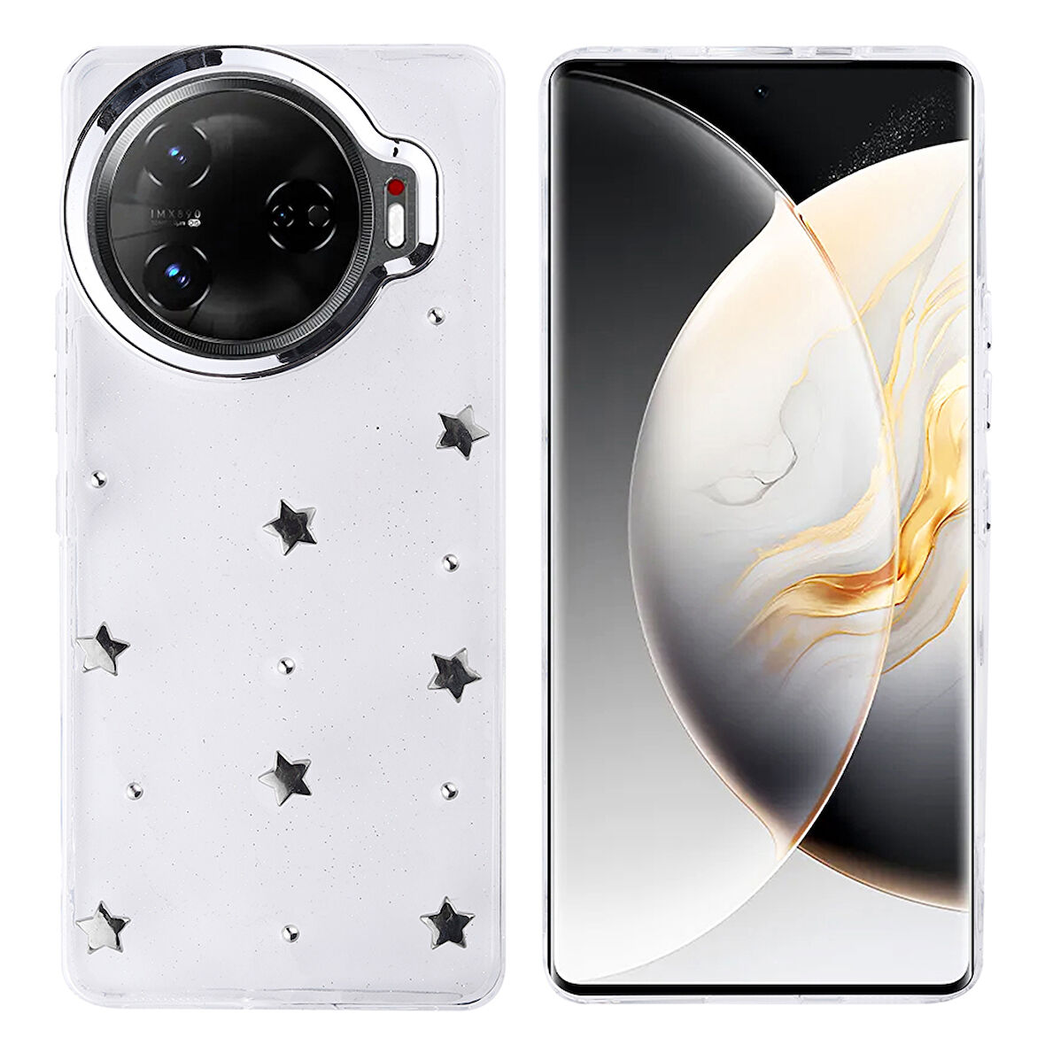 Tecno Camon 30 Pro 5G Kılıf Airbag Tasarımlı Simli Şeffaf Zr-Kutup