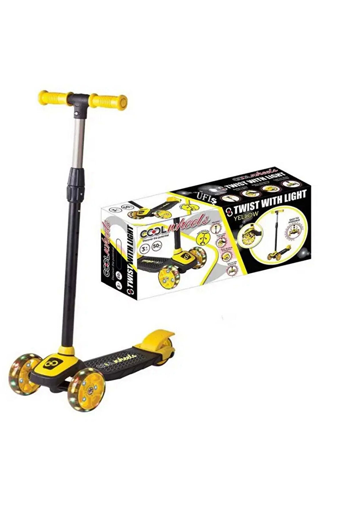 Erkek Çocuk Oyuncak Twist Led Işıklı 3 Tekerlekli Scooter Sarı Kız Çocuk Eğitici Oyuncaklar
