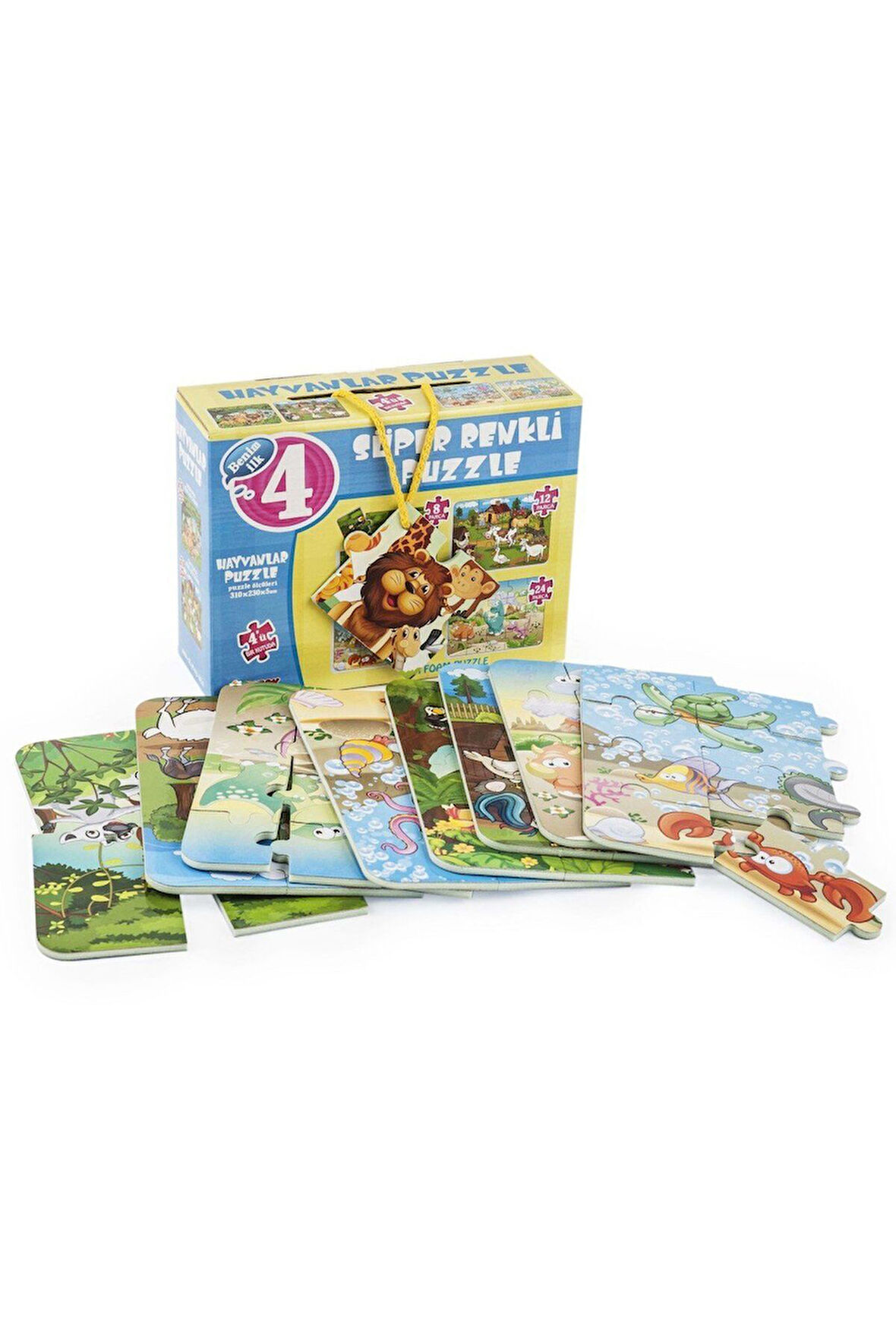 Erkek Çocuk Oyuncak 1481 DıyToy Süper Renkli 4'lü Puzzle - Hayvanlar / 8+12+16+24 Parça Puzzle Kız Ç