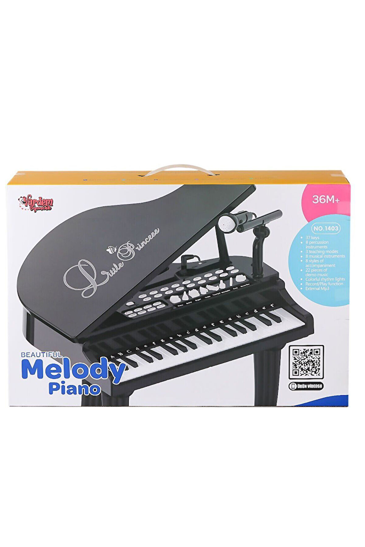 Erkek Çocuk Oyuncak BAO-1403B 0237 Mikrofonlu 37 Tuşlu Mp3 Çalar Büyük Siyah Piyano Kız Çocuk Eğitic