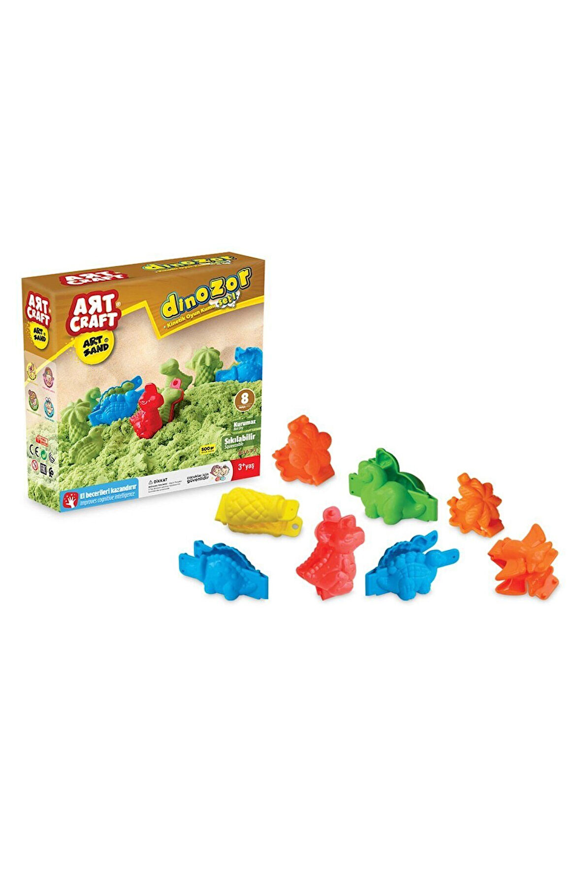 Erkek Çocuk Oyuncak 03613 Dede, Artsand Dinozor Kum Seti 500 gr / +3 yaş Kız Çocuk Eğitici Oyuncakla