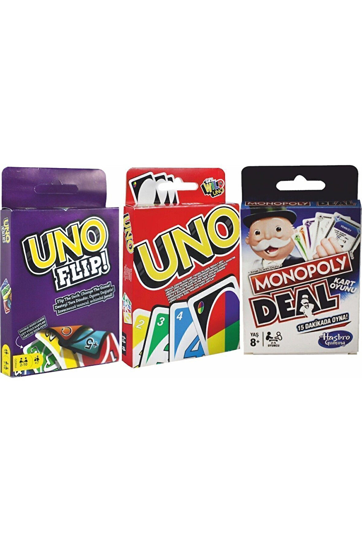 Çocuk Gelişim Oyuncaklar Uno Klasik Uno Flipy ve Monopoly 3'ü Bir Arada 3'lü Ekonomik Set Kız Erkek