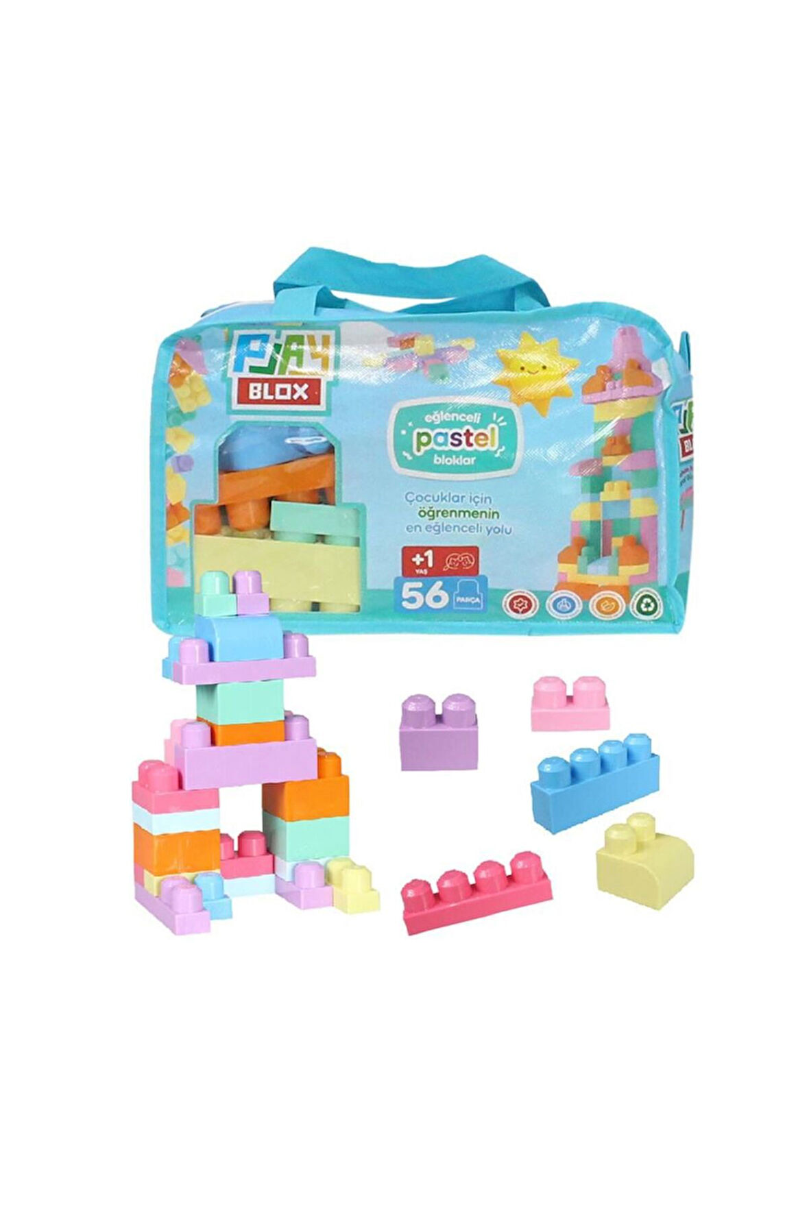 Erkek Çocuk Oyuncak 2915 Play Blox Pastel Blok Yapı Oyuncakları 56 Parça ,Saklama Çantalı ,1 Yaş ve