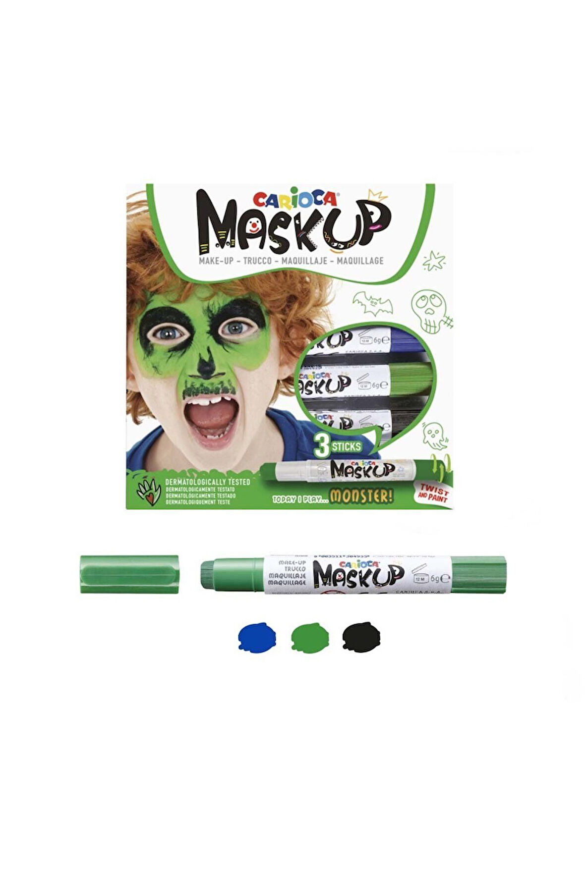 Erkek Çocuk Oyuncak Carioca Mask Up Yüz Boyası 3 Renk Monster Kız Çocuk Eğitici Oyuncaklar