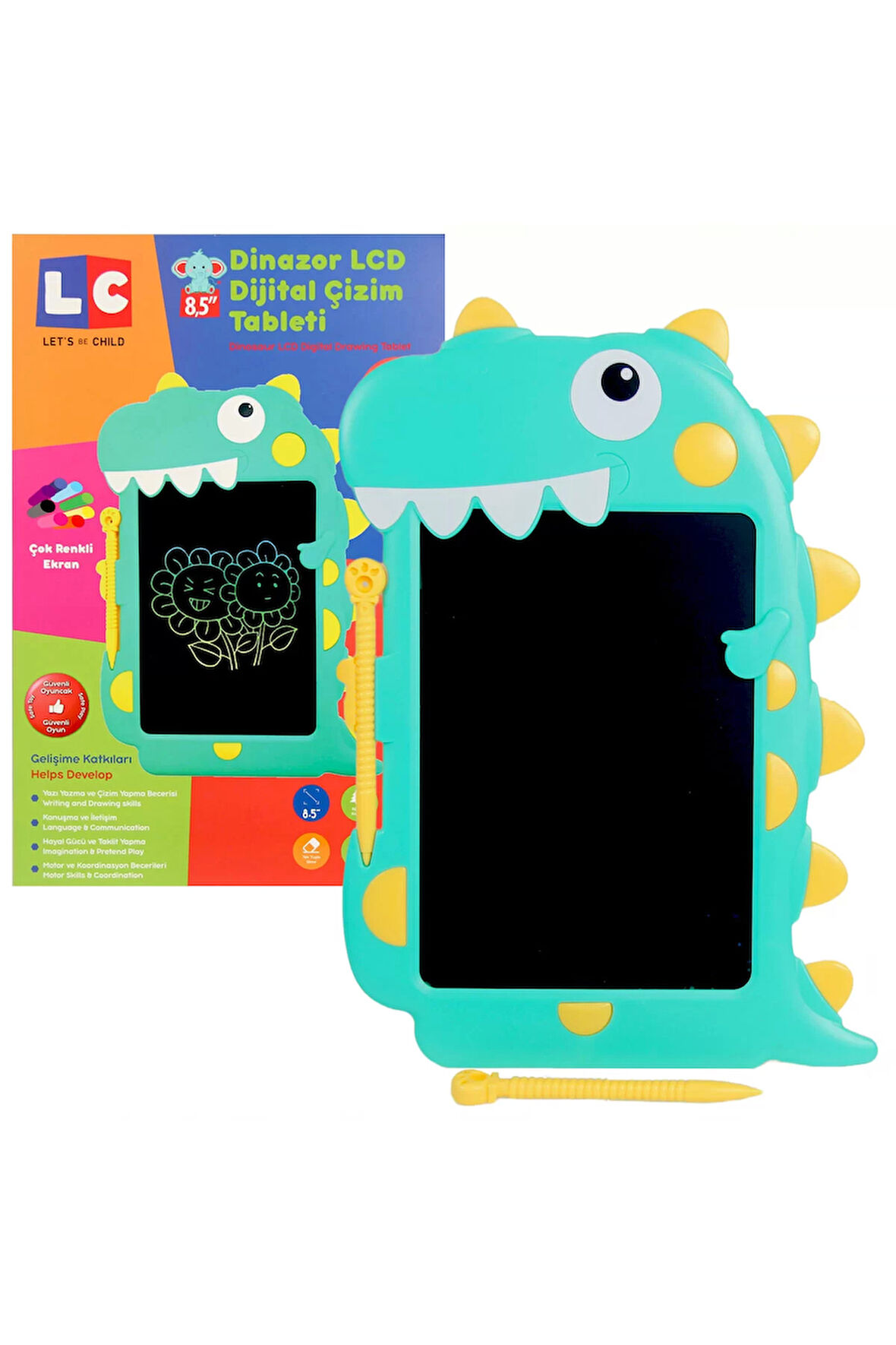 Erkek Çocuk Oyuncak LCD Dijital Renkli Dinozor Çizim Tableti 8,5 İnç Kız Çocuk Eğitici Oyuncaklar