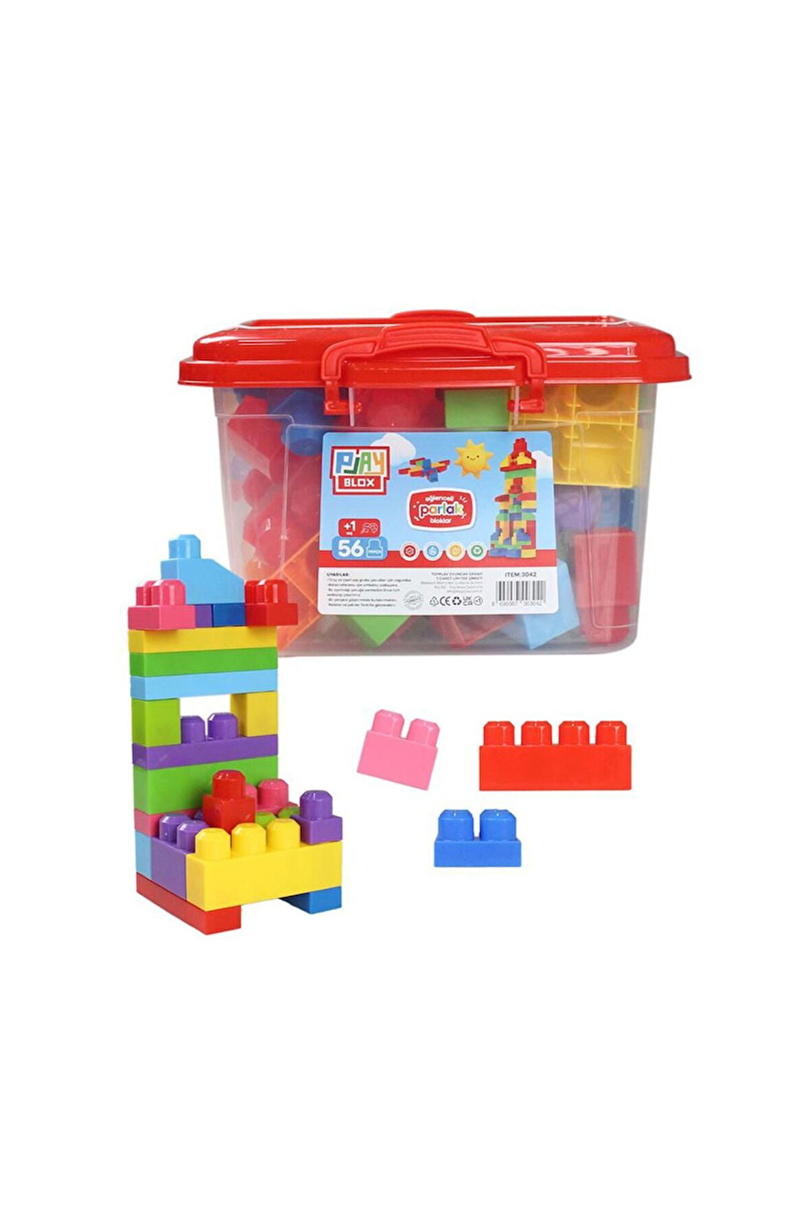 Erkek Çocuk Oyuncak Play Blox Yapı Oyuncakları 56 Parça Kovalı Parlak Renkler Mega Blok Seti 3042 Kı