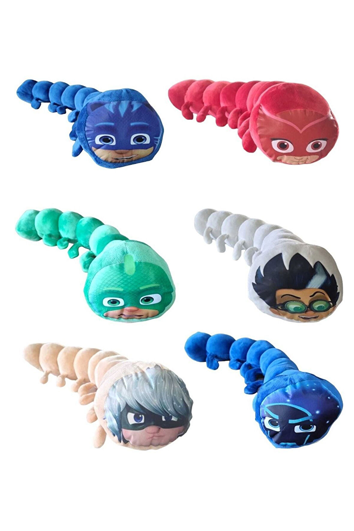 Çocuk Gelişim Oyuncaklar 6lı Set Pijamask Peluş 75Cm Renkli Tırtıl Yastık Uyku Arkadaşı Pjmask Kız E