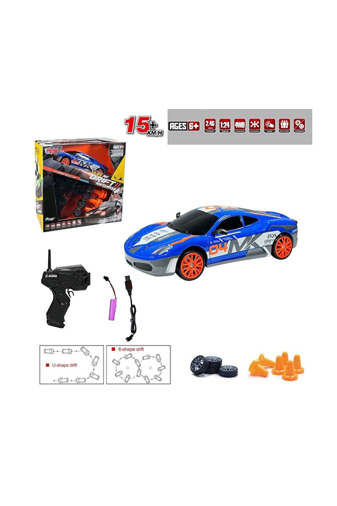 Erkek Çocuk Oyuncak HB-SC24A07-09-10-11 Kumandalı Full Fonksiyon 2.4G Şarjlı 1:24 Drift Araba -Varde