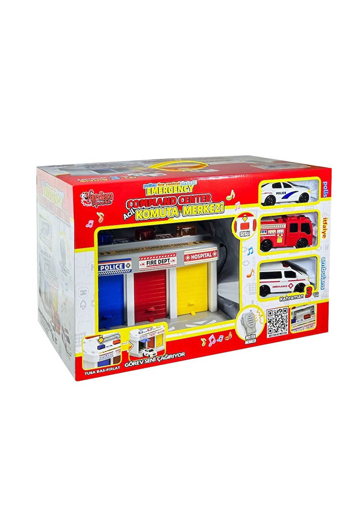 Erkek Çocuk Oyuncak LFI-9555 Işıklı Müzikli İlk Yardım Garajı (Ambulans, Polis, İtfaiye Araçları) Kı