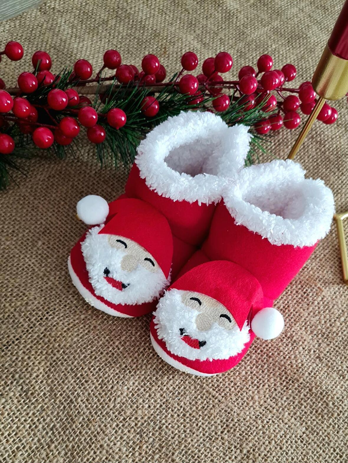 Noel Baba Çıngıraklı Kız Erkek Bebek Yeniyıl Yılbaşı Bebek Panduf