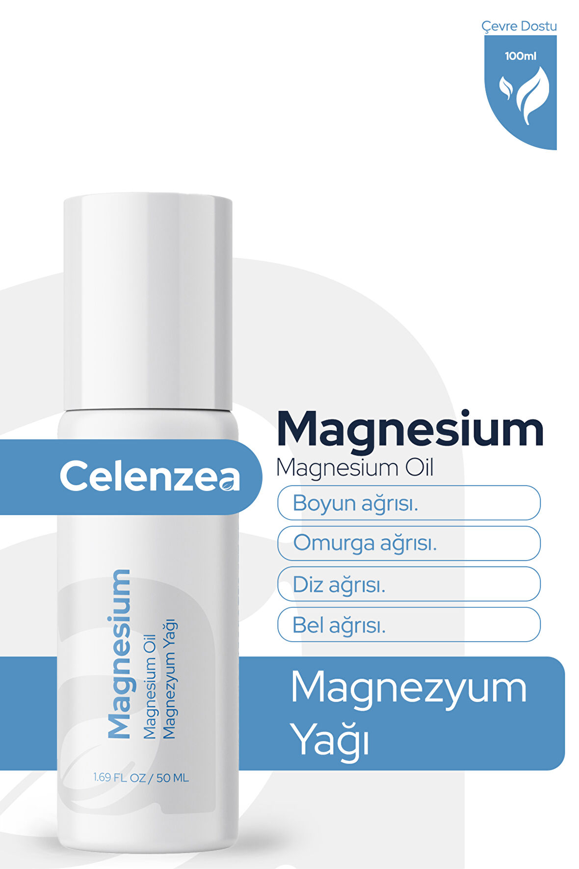 Saf Magnezyum Yağı Rollon Doğal Bitkisel Masaj Yağı Magnesium Oil Rollon 50ml