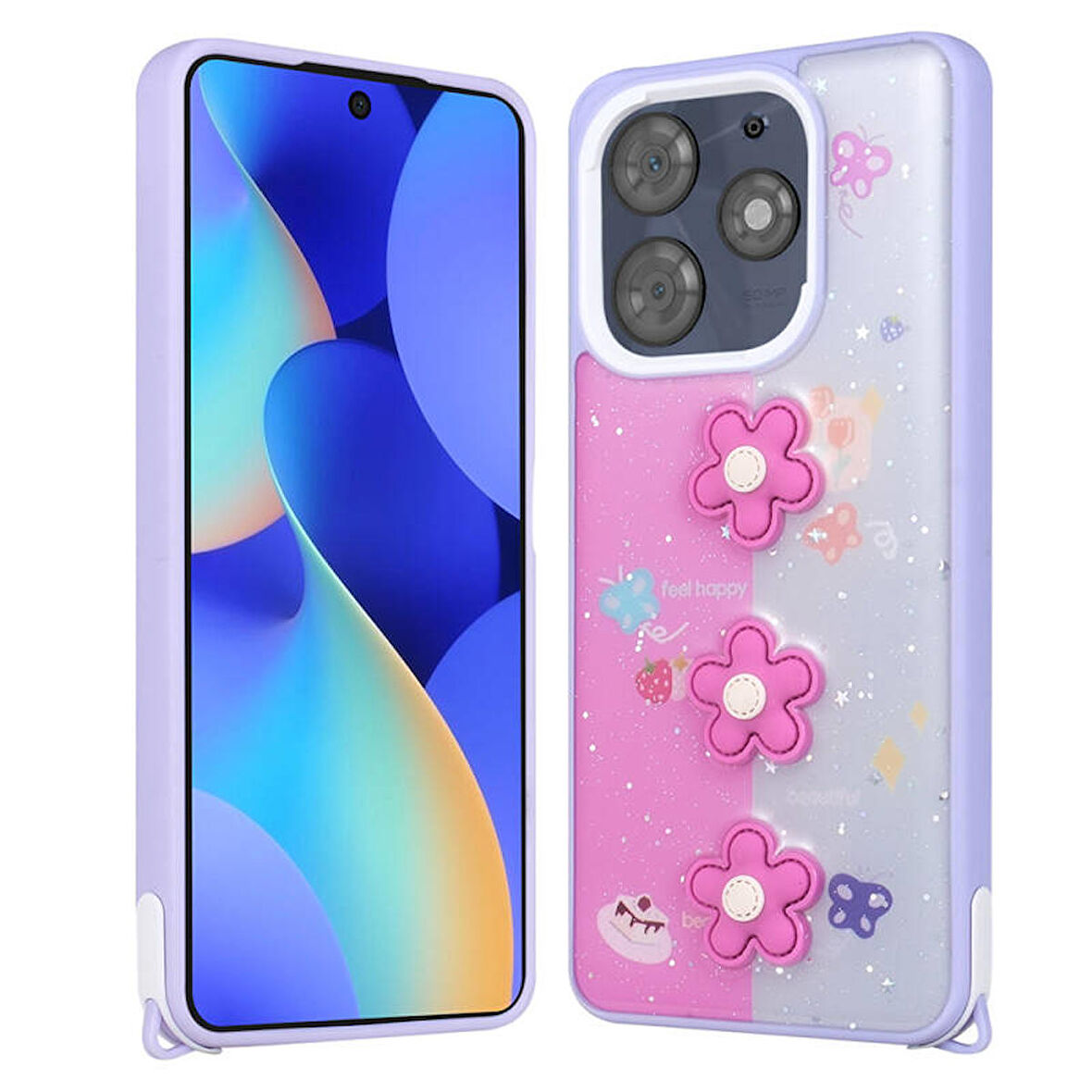 Tecno Tekno Spark 10 Pro Kılıf Parlayan Simli Kabartma Figürlü Cevze Kapak