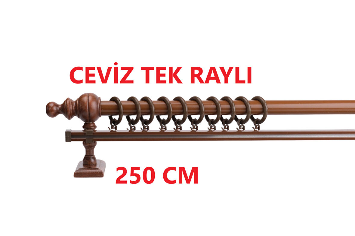 Ceviz Tek Raylı Ahşap Rustik Perde Askısı Rustik Borusu