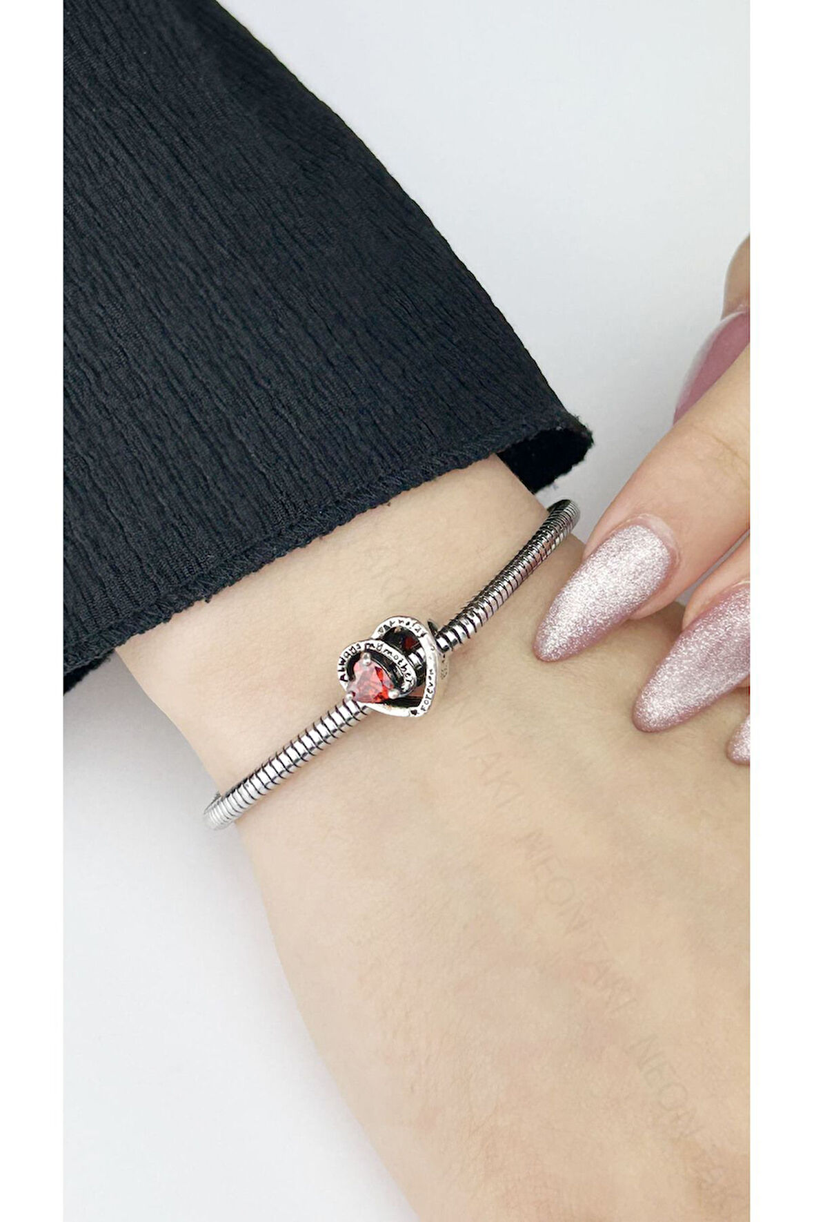 Kalp, Zirkon Taş, Sonsuz Aşk, Pan Bileklik için Çelik Charm 19 Gümüş Renk (BİLEKLİK DAHİL DEĞİL!!)