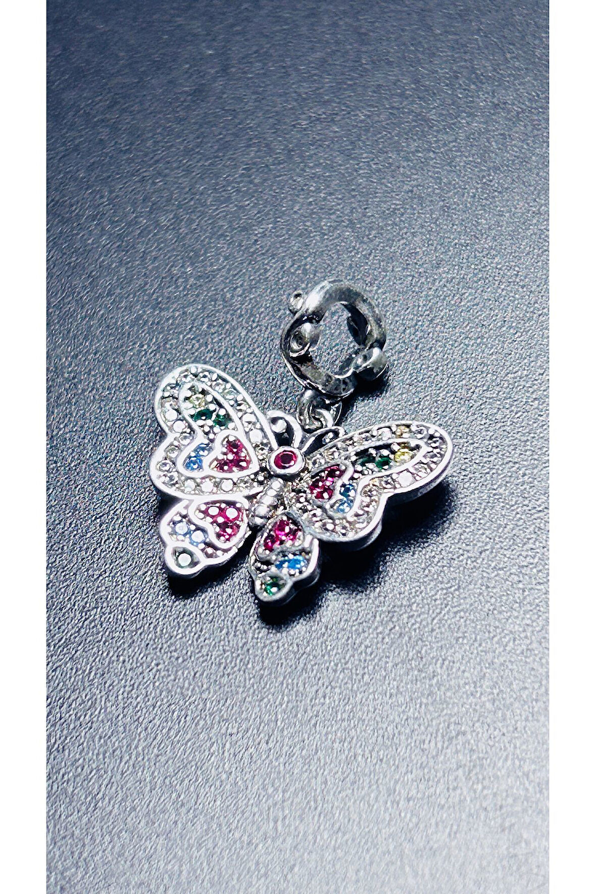 Çok Renk Zirkon Taş Ve Kelebek, Pan Bileklik için Çelik Charm 24, Gümüş Renk (BİLEKLİK DAHİL DEĞİL)