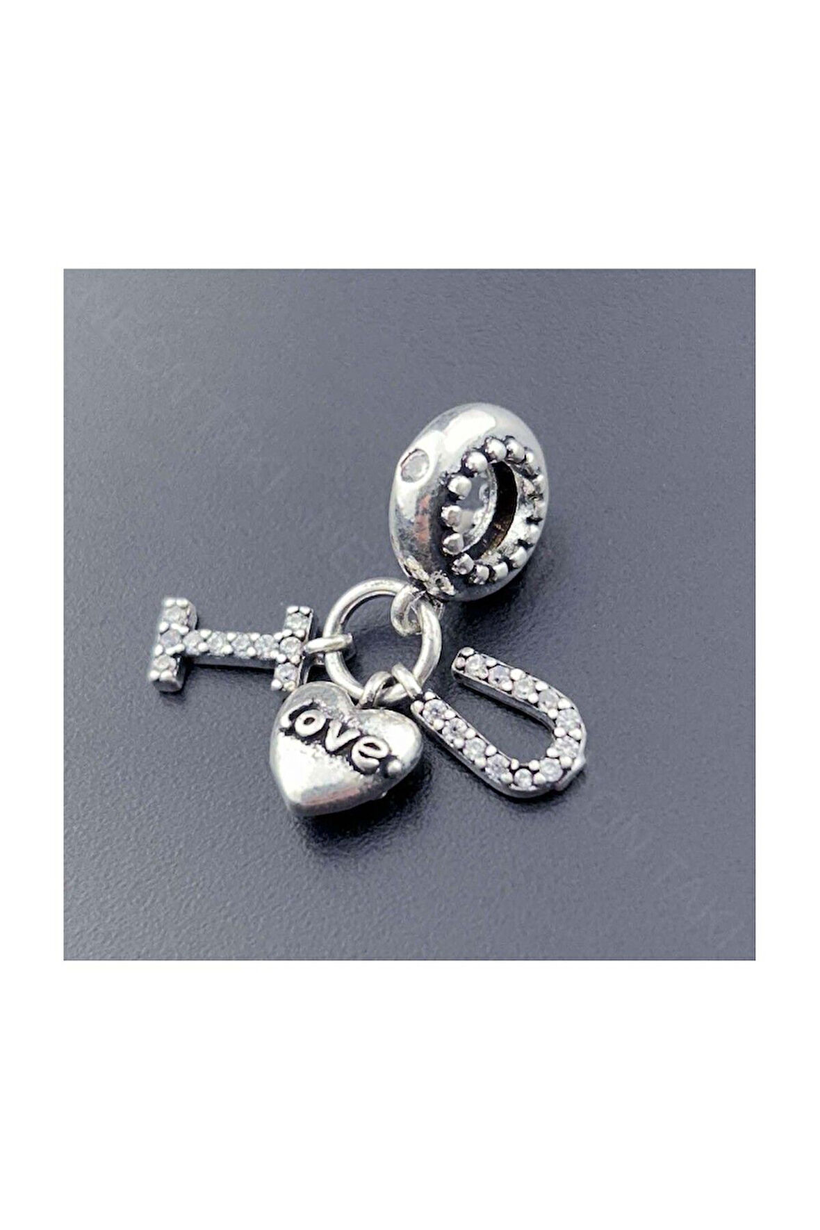 Zirkon Taşlı, Seni Seviyorum, Pan Bileklik için Çelik Charm 42, Gümüş Renk (BİLEKLİK DAHİL DEĞİL!!)