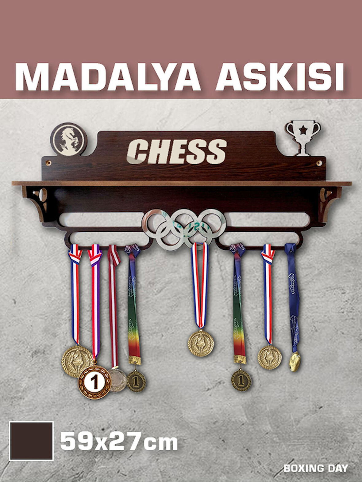 Satranç Sporcu Madalya Askısı L / CHESS Sporcu Ödül Duvar Askılı Madalyalık, Tutucu