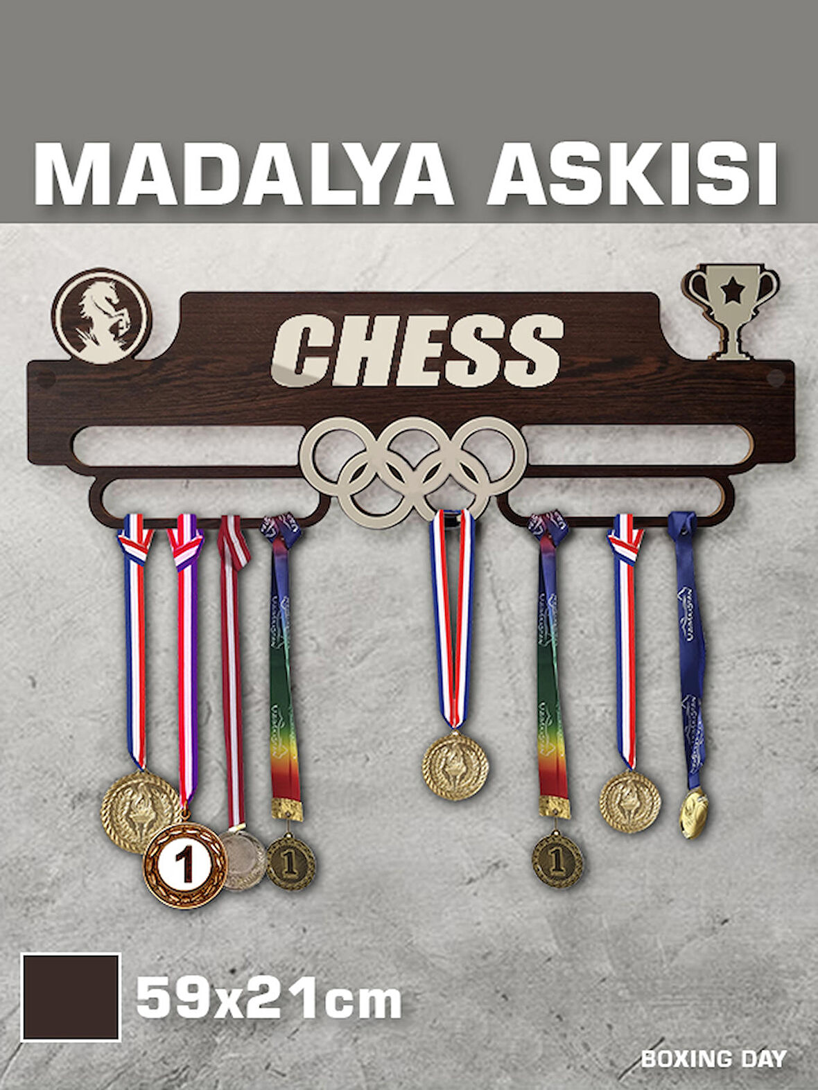 Satranç Sporcu Madalya Askısı M / CHESS Sporcu Ödül Duvar Askılı Madalyalık, Tutucu