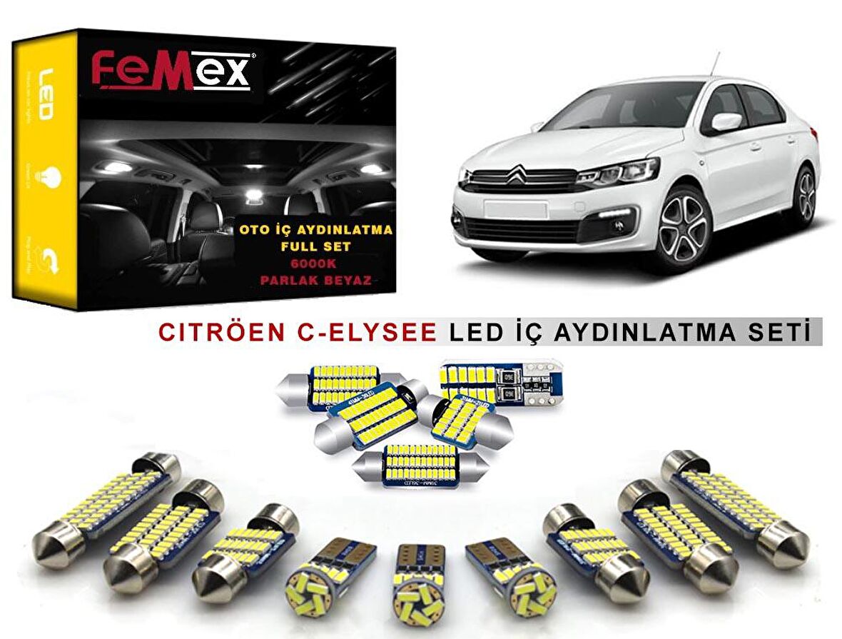Citröen C-Elysee LED İç Aydınlatma Ampul Seti FEMEX Parlak Beyaz