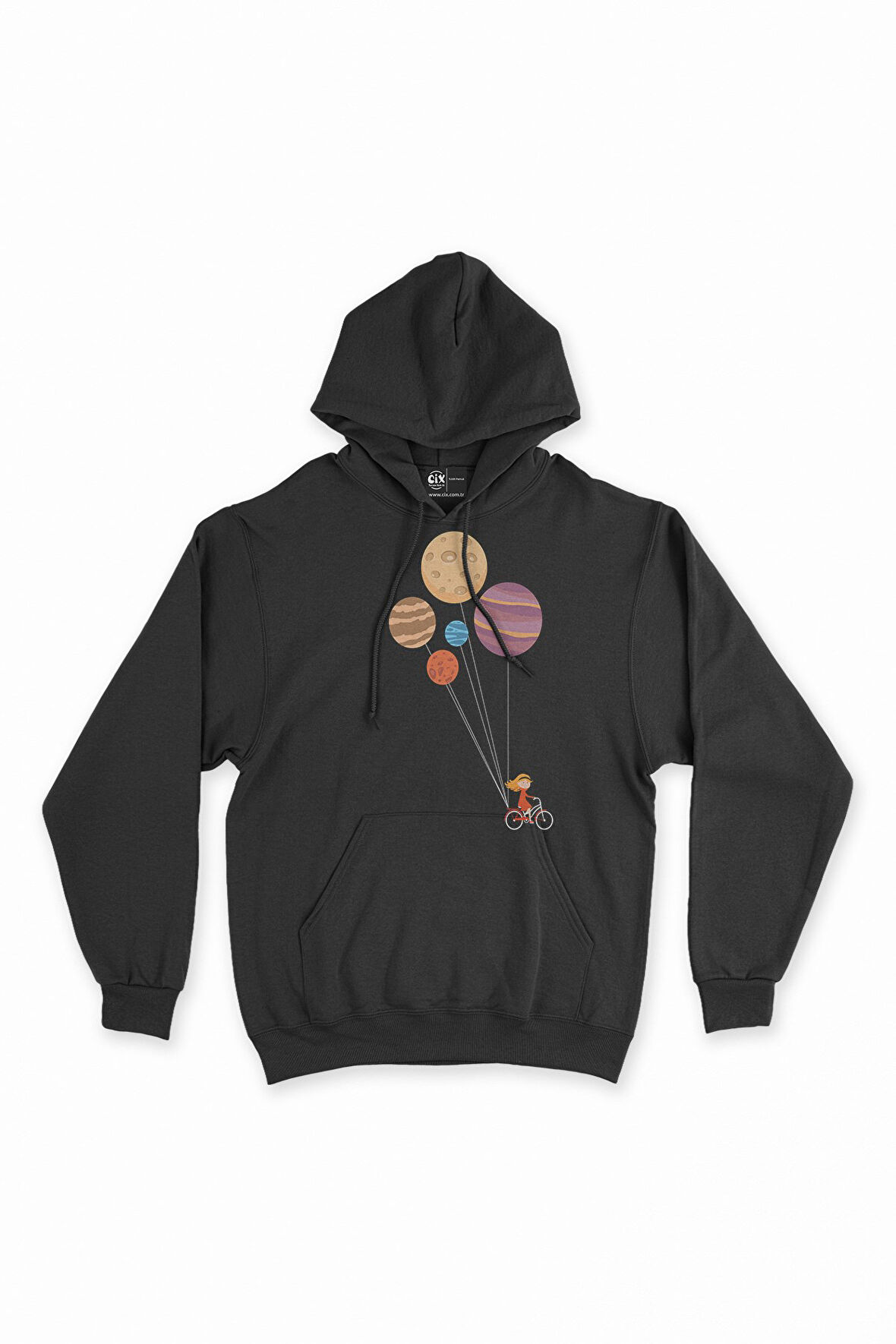 Bisikletli Uçan Gezegenler Kapşonlu Sweatshirt Hoodie
