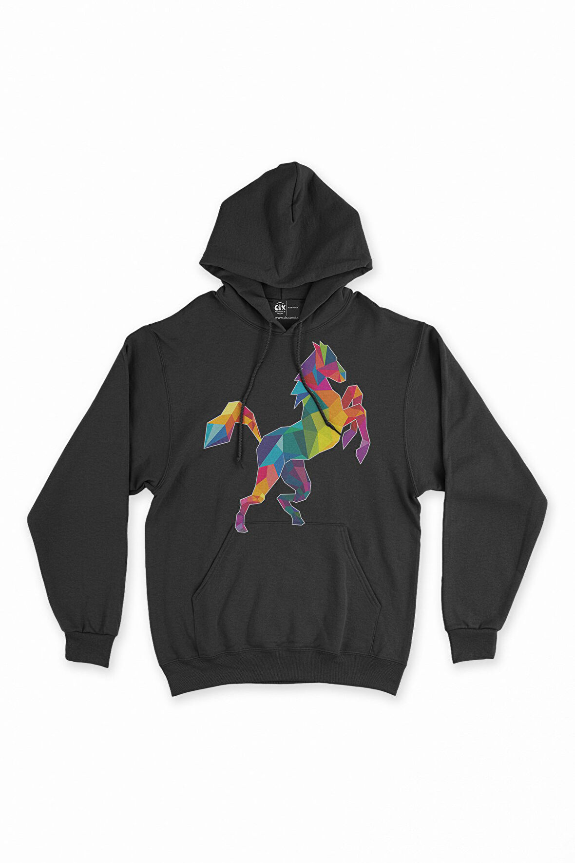 Gökkuşağı Renkli Polygon At Kapşonlu Sweatshirt Hoodie