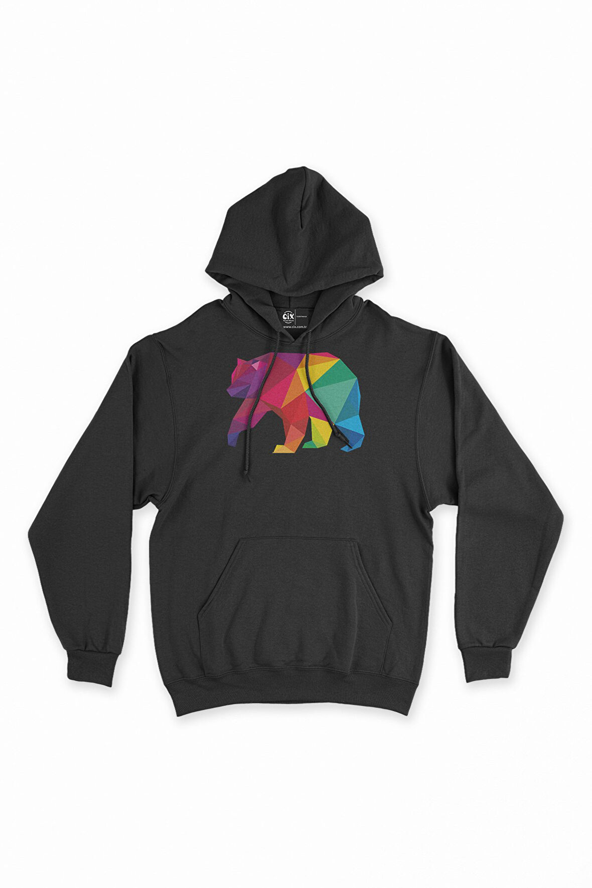 Gökkuşağı Renkli Polygon Ayı Kapşonlu Sweatshirt Hoodie