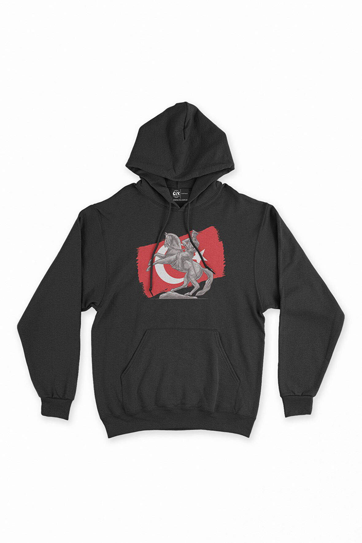 Atatürk Bayraklı Onur Anıtı Siyah Kapşonlu Sweatshirt Hoodie