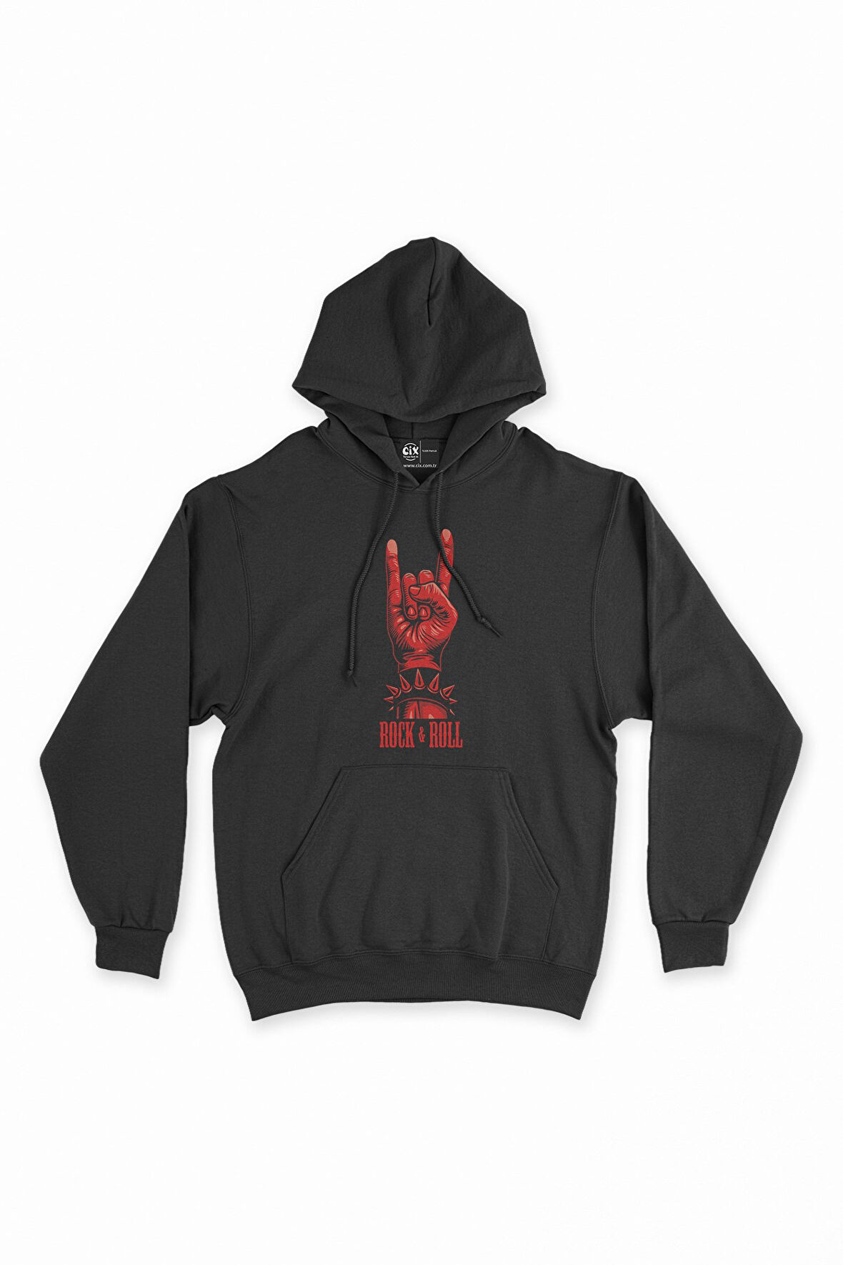 Rock And Roll Siyah Kapşonlu Sweatshirt Hoodie