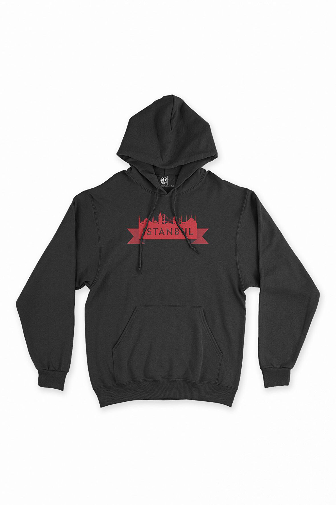 İstanbul Tasarımlı Siyah Kapşonlu Sweatshirt Hoodie