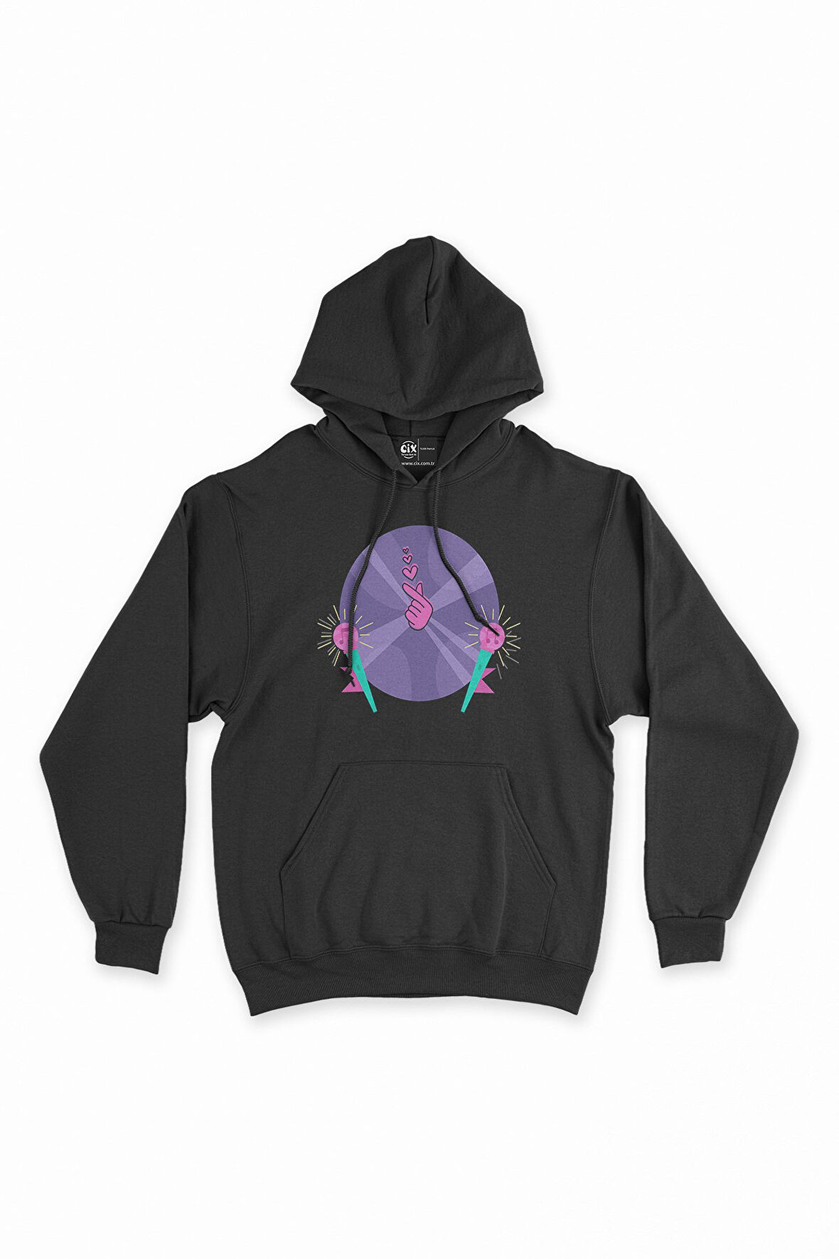 K-Pop Mikrofonlu Siyah Kapşonlu Sweatshirt Hoodie