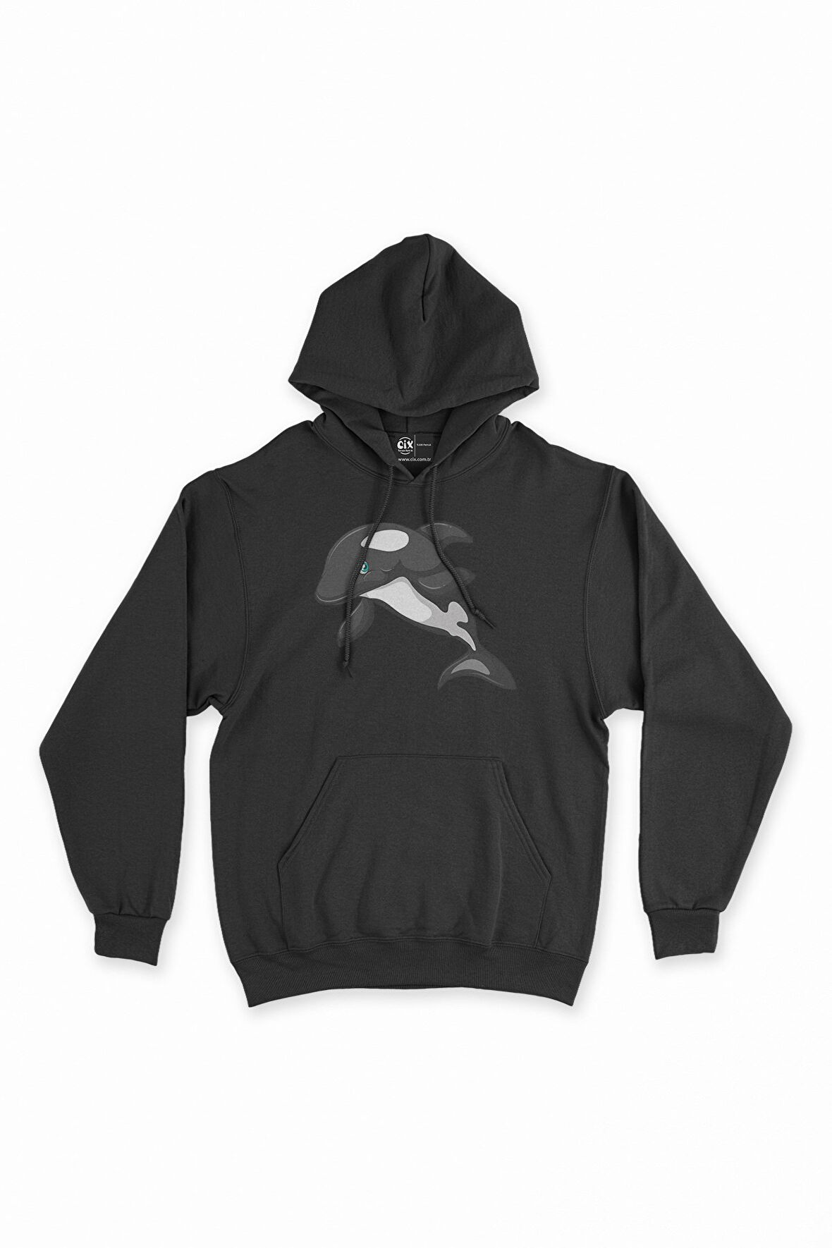 Balina Siyah Kapşonlu Sweatshirt Hoodie