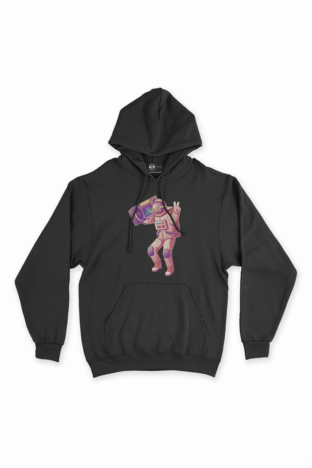 Dans Eden Astronot Siyah Kapşonlu Sweatshirt Hoodie