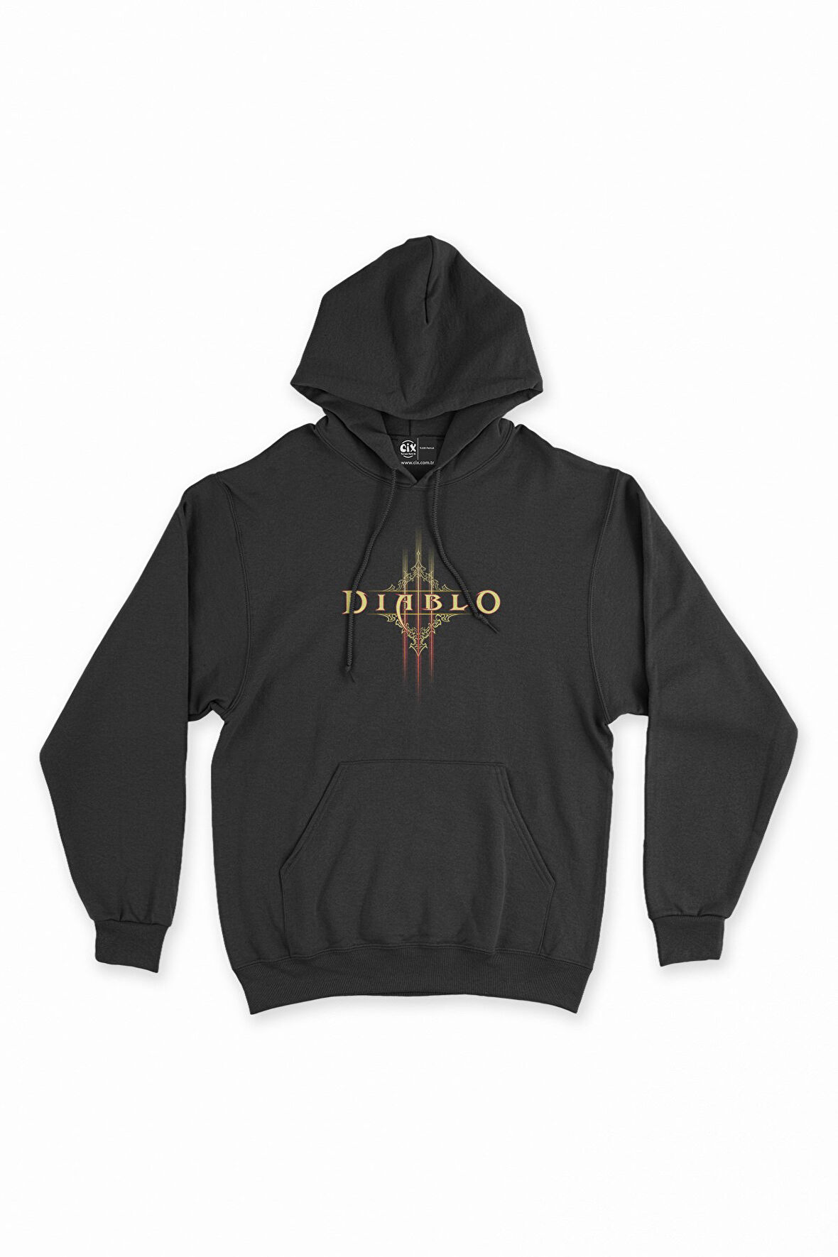 Diablo Tasarımlı Siyah Kapşonlu Sweatshirt Hoodie