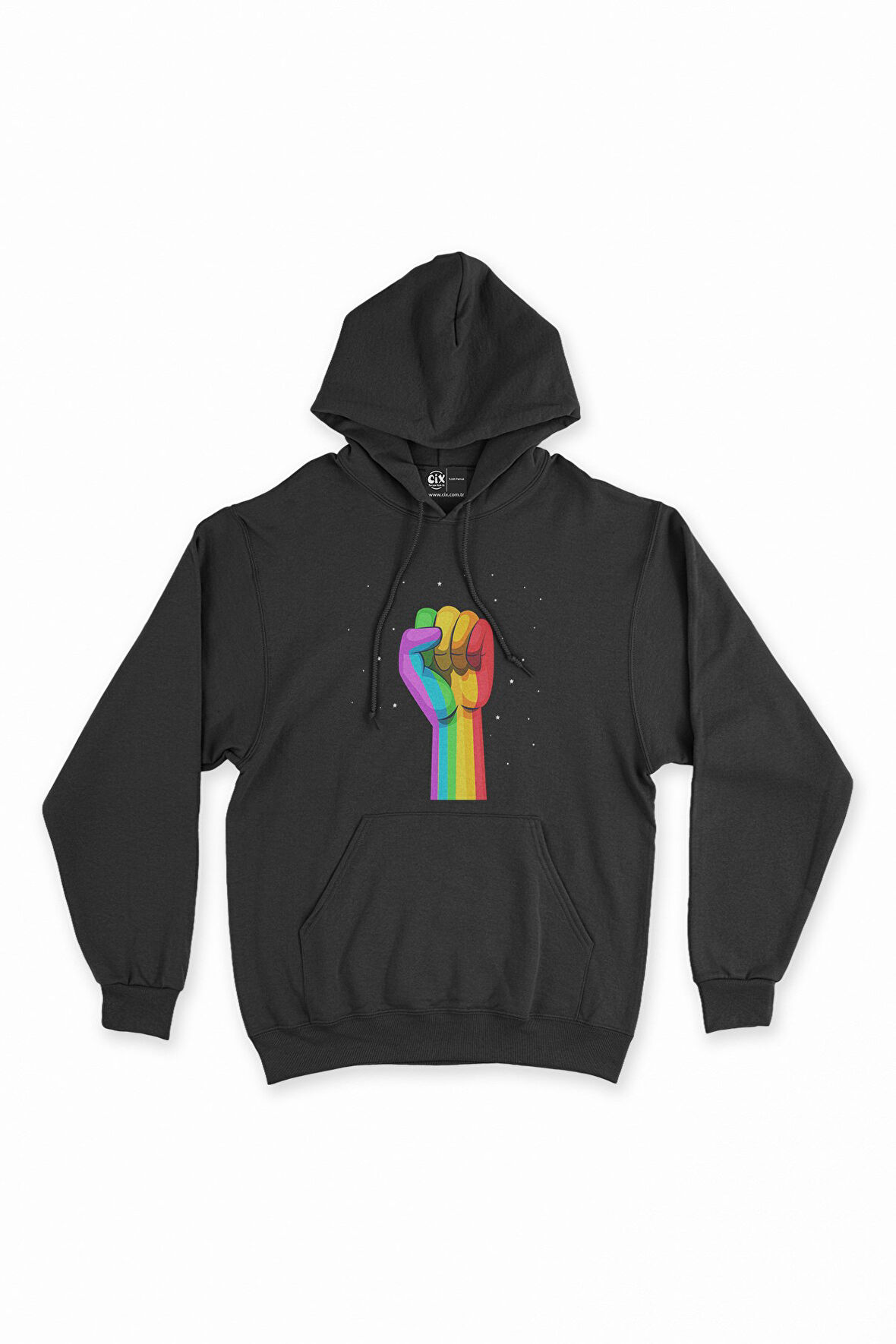 Gökkuşağı Yumruk Siyah Kapşonlu Sweatshirt Hoodie