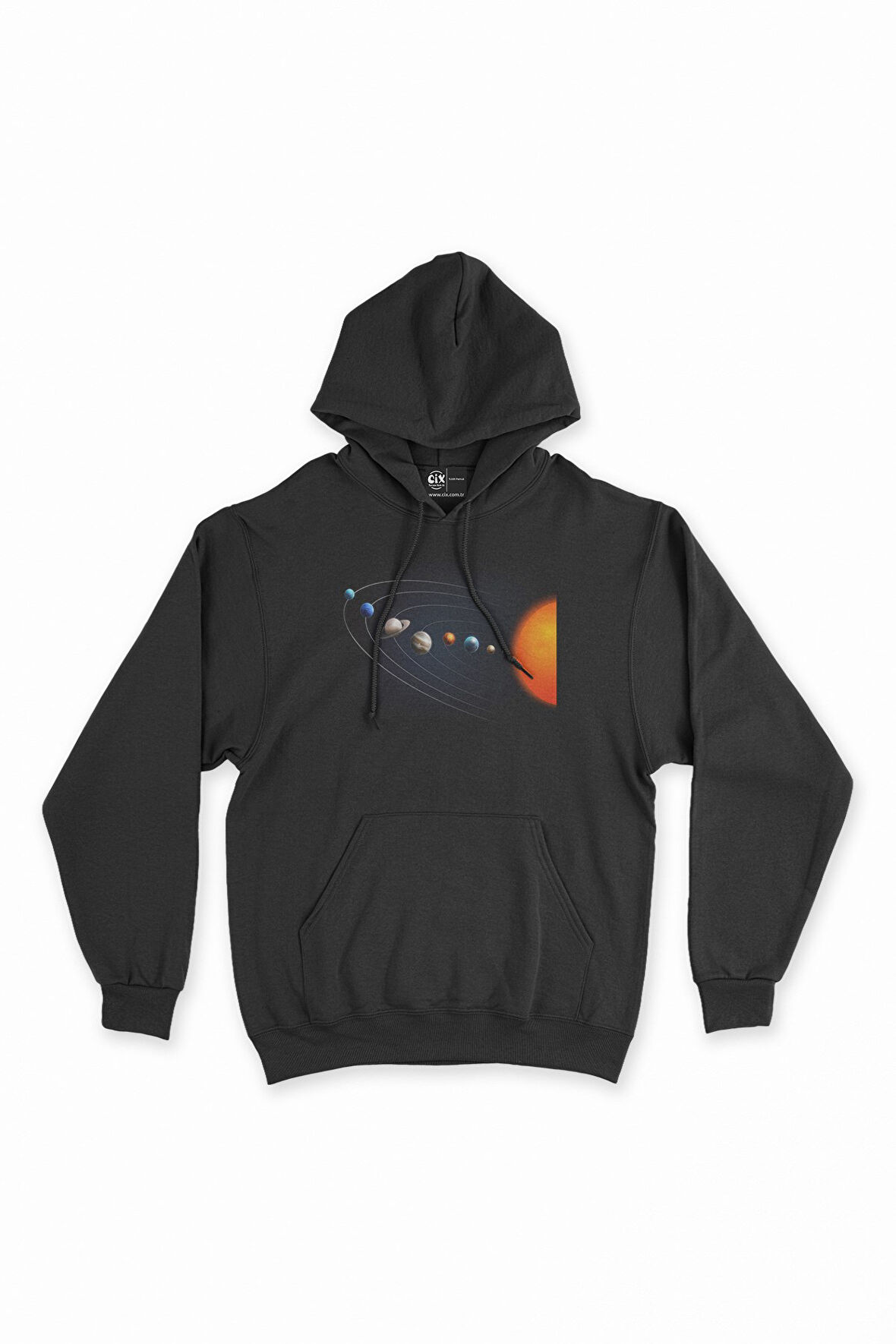 Galaksi Tasarımlı Siyah Kapşonlu Sweatshirt Hoodie