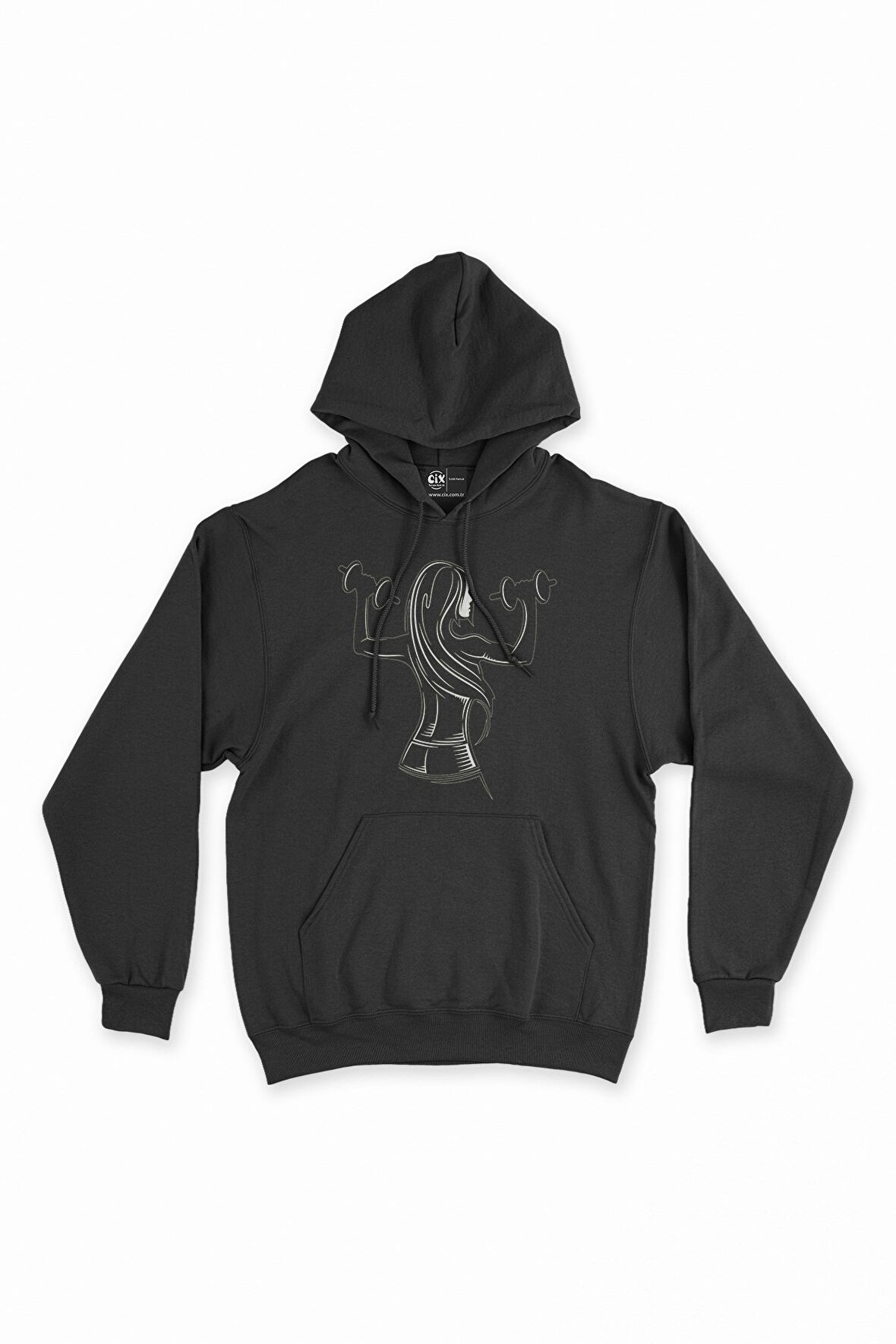 Sporcu Kız Siyah Kapşonlu Sweatshirt Hoodie