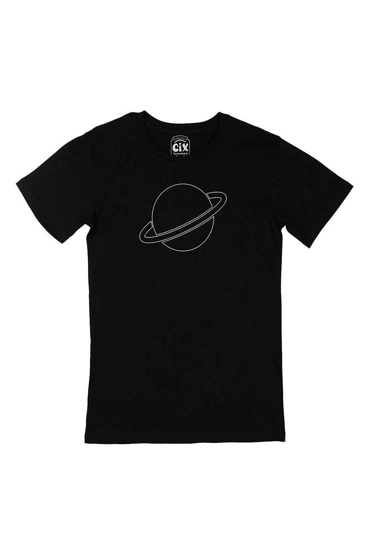 Saturn Logolu Siyah Tişört