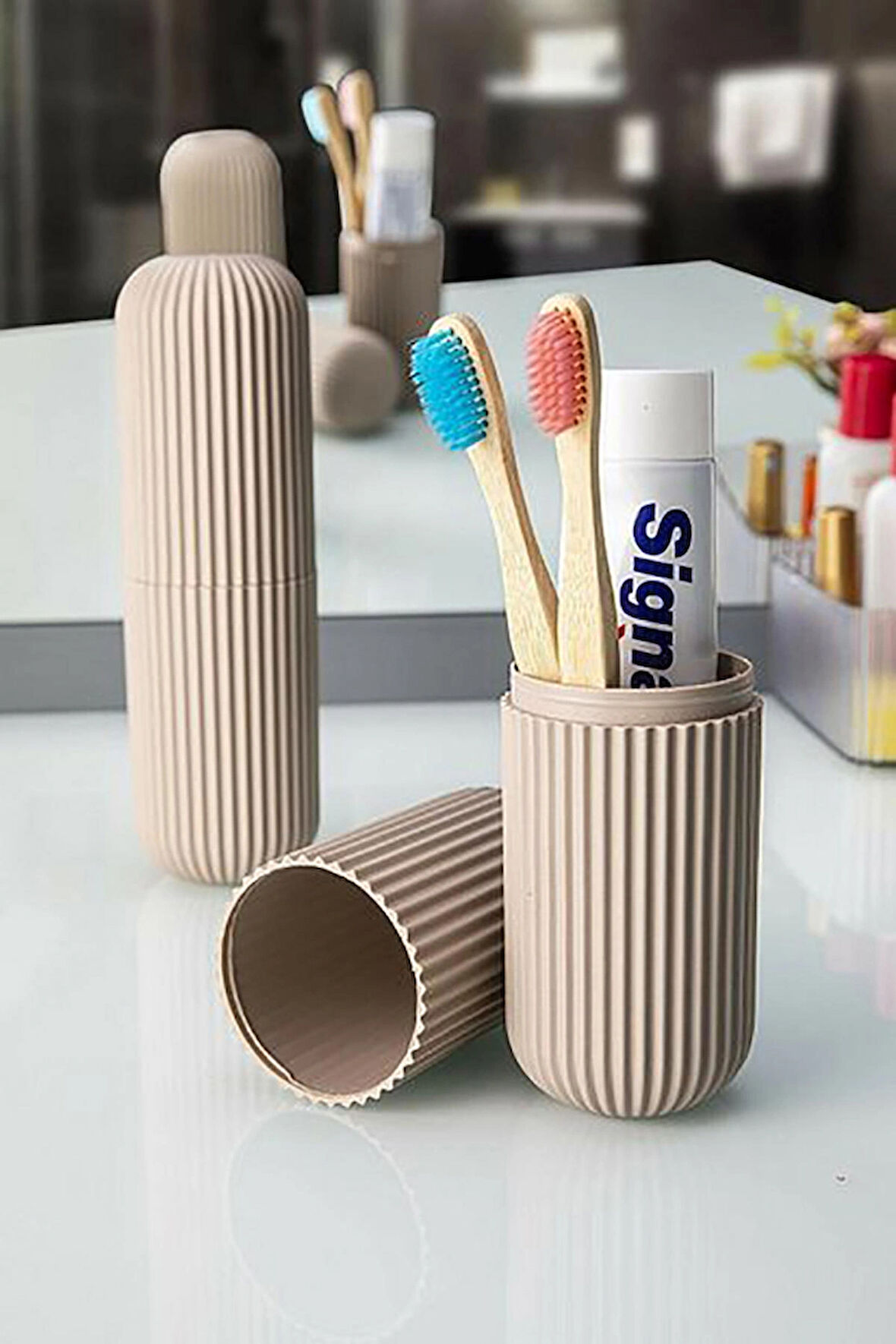 Çizgili Seyahat Kutusu | Makyaj Takı Organizeri Mini Saklama Kutusu Karışık Renk 19 x 6 cm