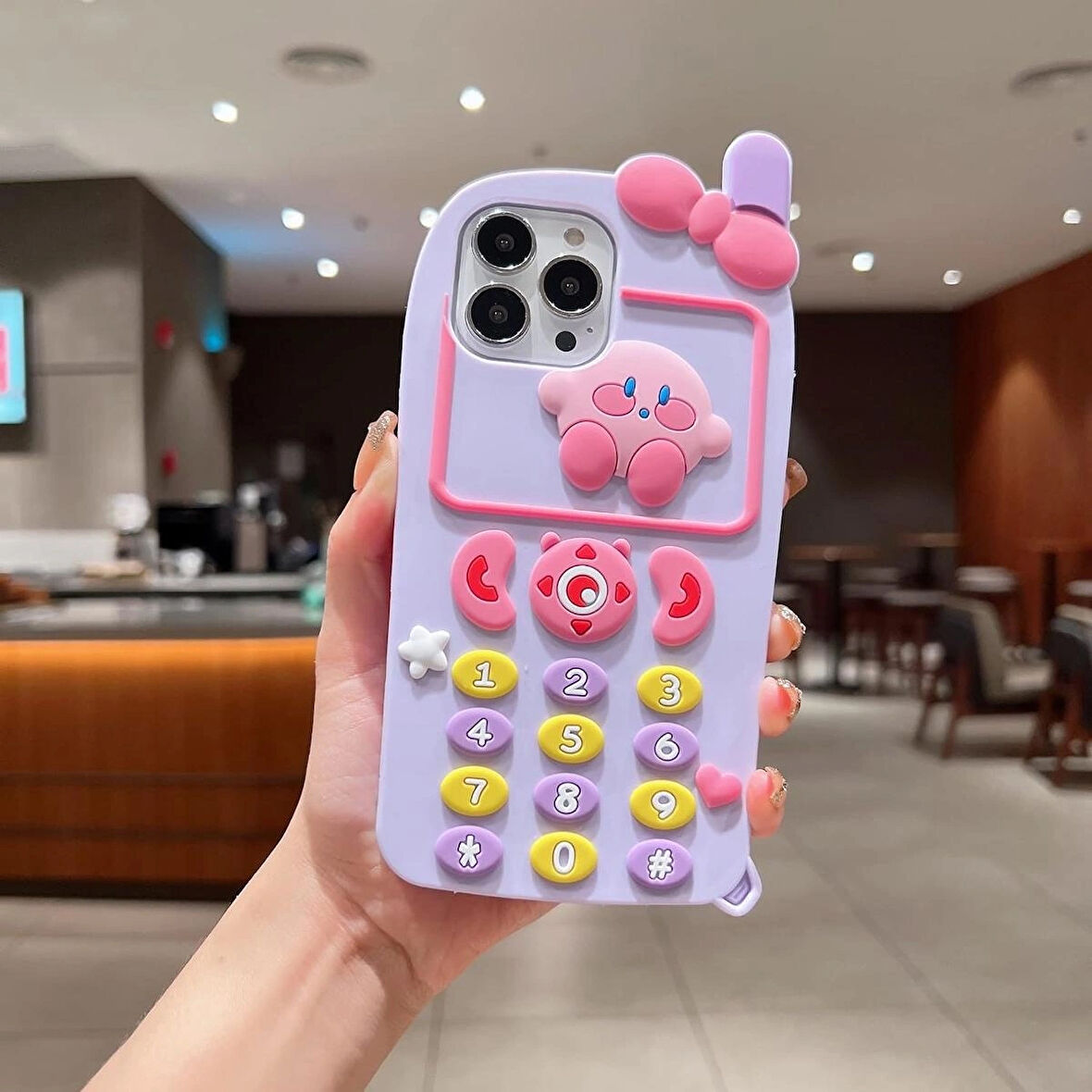 iPhone 14 Pro Max Uyumlu Kirby Detaylı Anime Figürlü Yumuşacık Hamur Kılıf