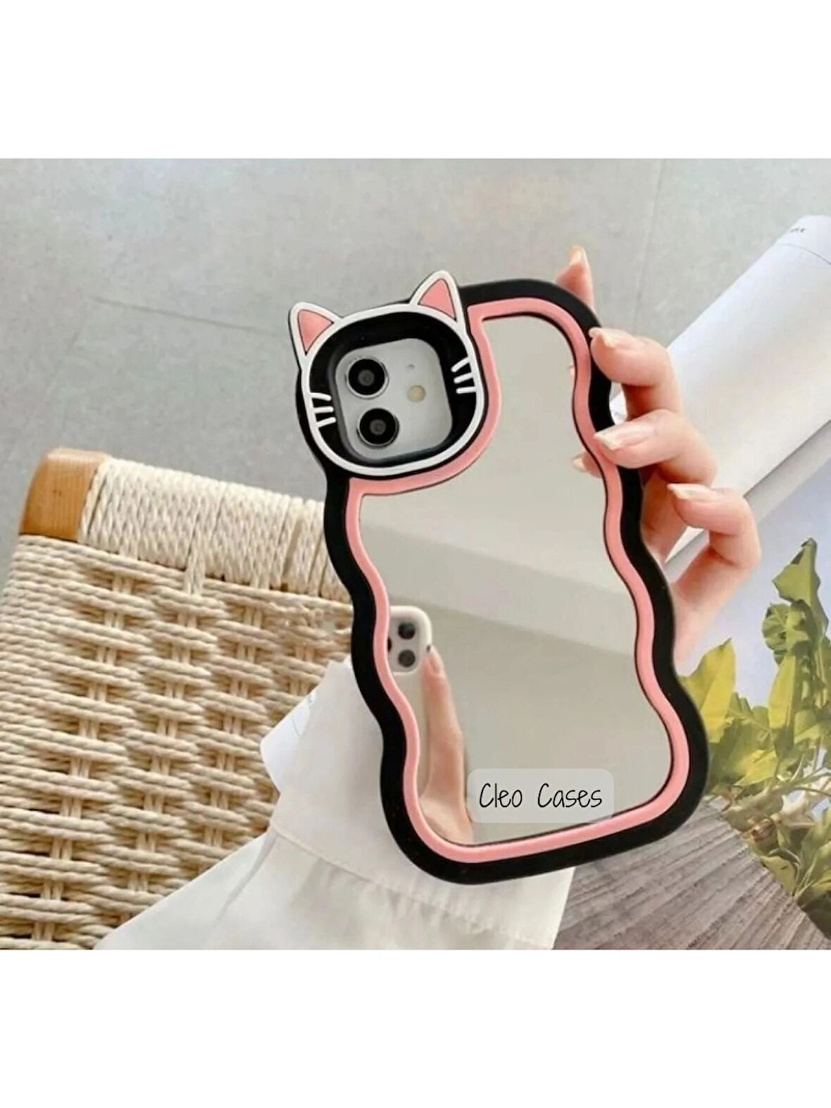 Aynalı Kedi Figürlü iPhone 13/14 Uyumlu Kılıf