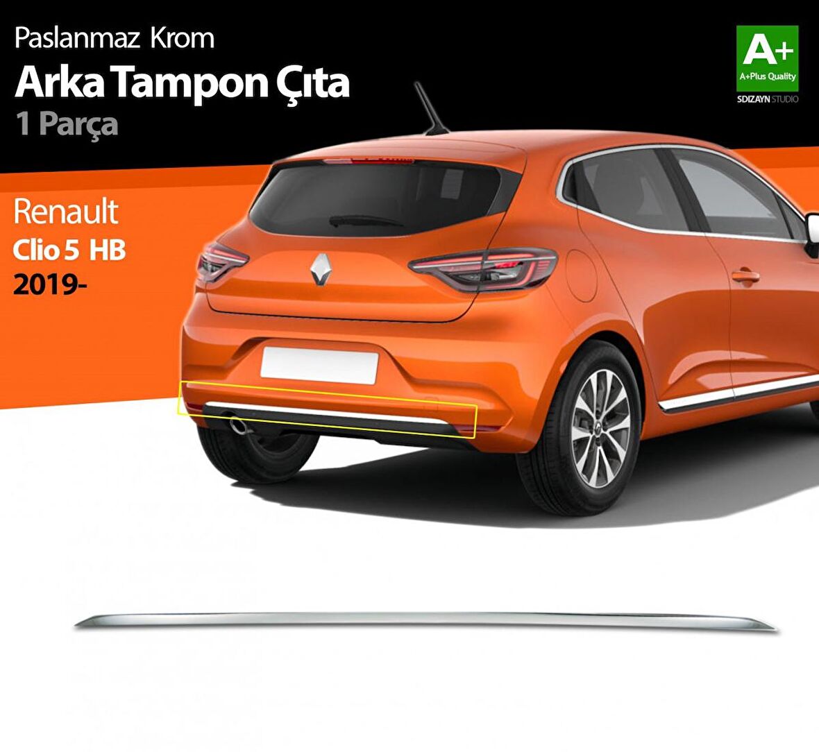 Paspasgarajı Renault Clio 5 Krom Arka Tampon Çıtası 2019 ve Üzeri