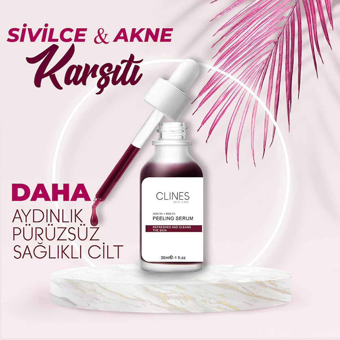 Clines Red Peeling Akne ve Leke Serumu 30 ML
